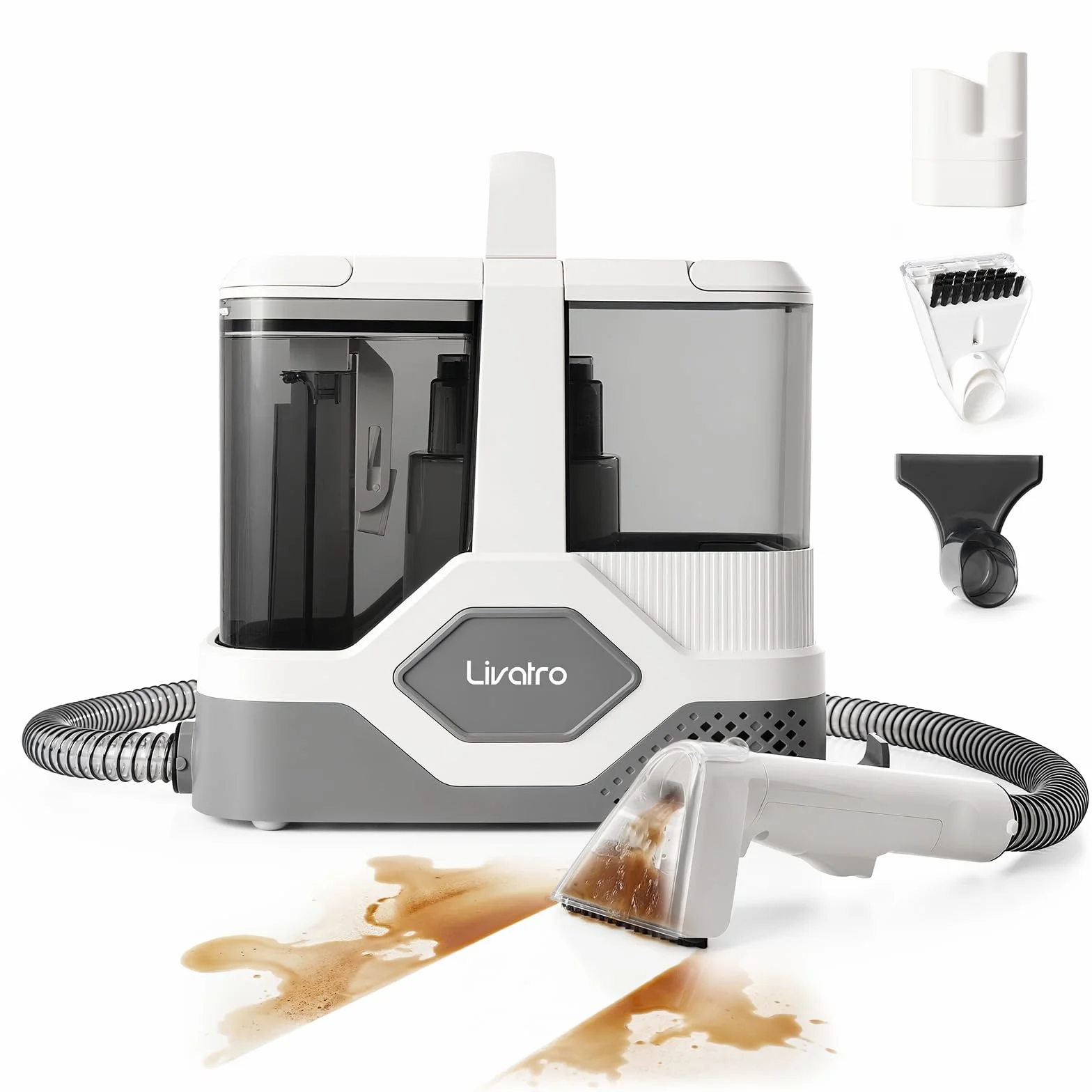 Livatro Shampouineuse Nettoyeur Canapé Tissu, 600W 16KPa Injecteur Extracteur, Fonction Autonettoyante, Réservoir 2,3 L, Compact et Portable, Shampouineuse Canape pour Tapis, Moquettes, Meubles, Auto
