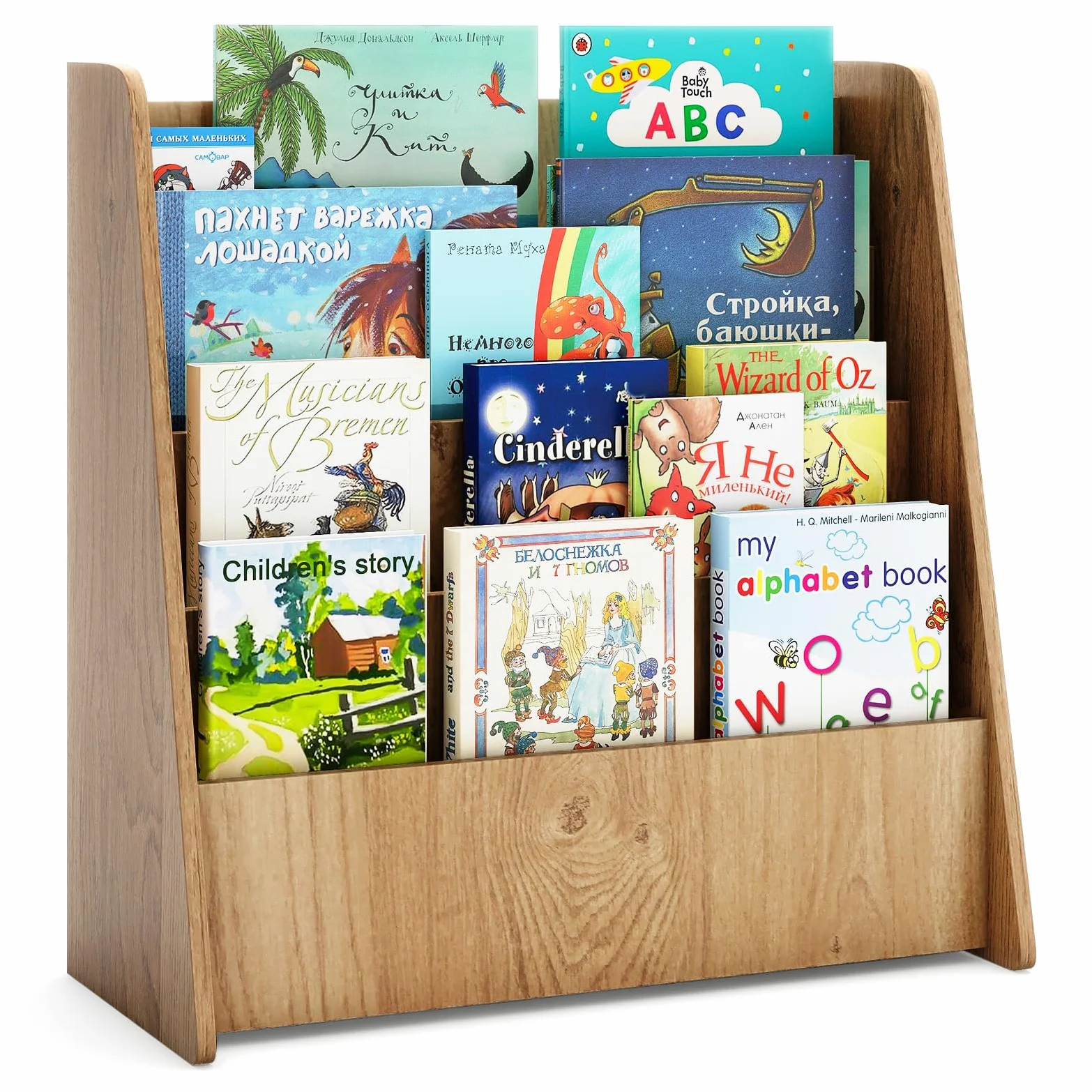 COSTWAY Bibliothèque Enfant en Bois à 4 Niveaux de Compartiments Ouverts, Étagère à Livres avec Patins Antidérapants, Meuble Rangement Jouet Montessori pour Bureau Chambre d’Enfant, 57,5x26,5x59cm