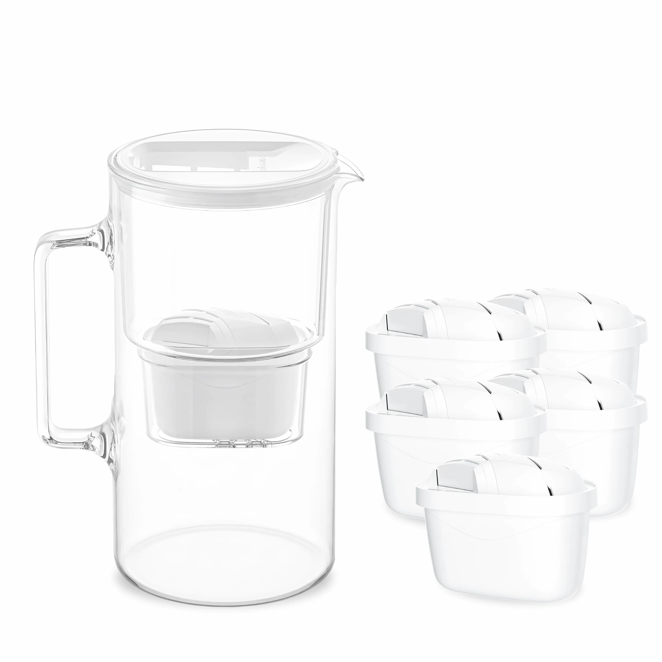 Wessper Carafe Filtrante Verre 3l, Carafe et 5 Filtre - Blanc | carafe filtrante verre et filtre a eau, cartouche filtrante charbon actif eau, BPA Free