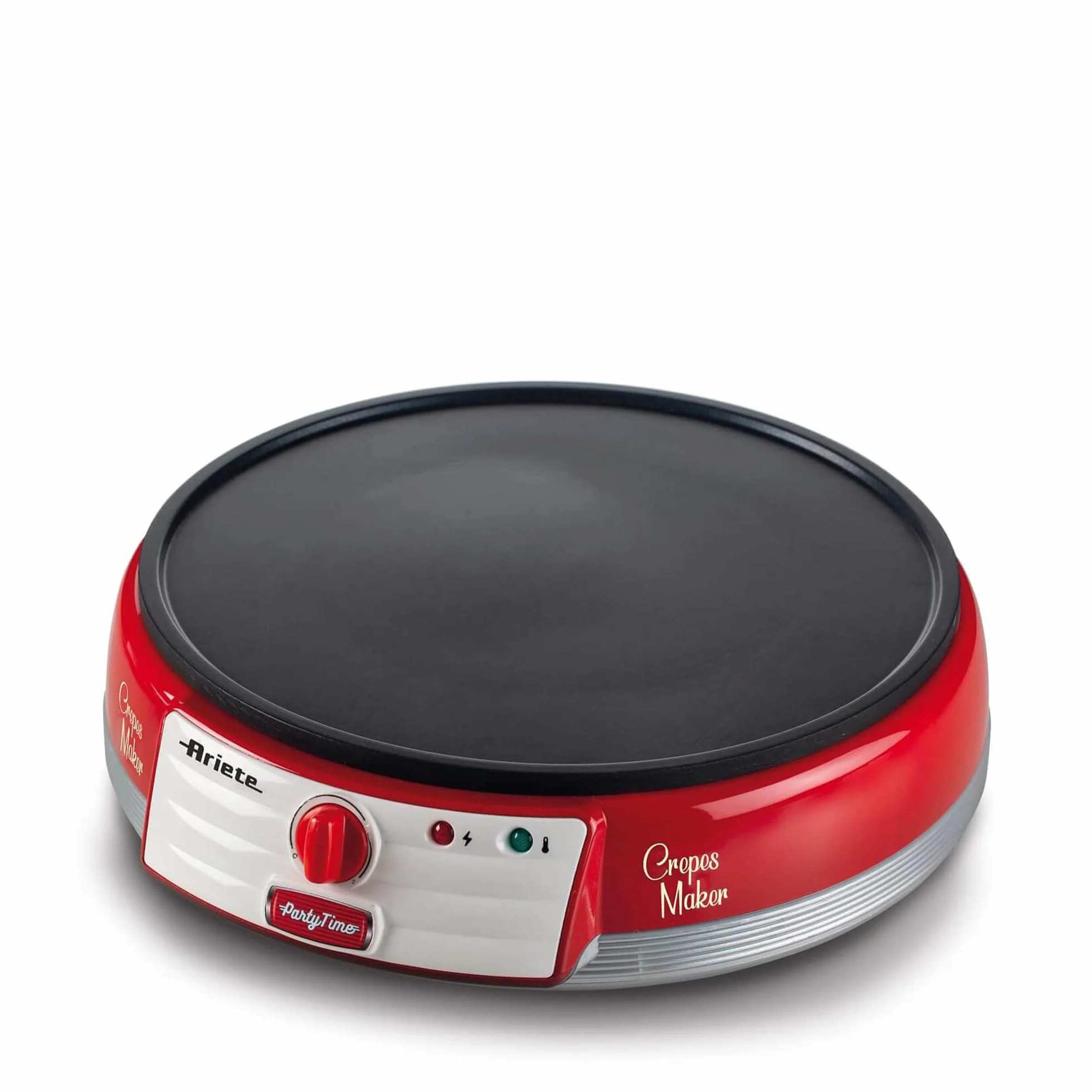 Ariete Crêpière Party Time 202, Crêpière Électrique avec Plaque Anti-Adhésive, Plaque à Crêpes Électrique avec Spatule et Étaleur de Pâte Inclus, 1000W, Rouge