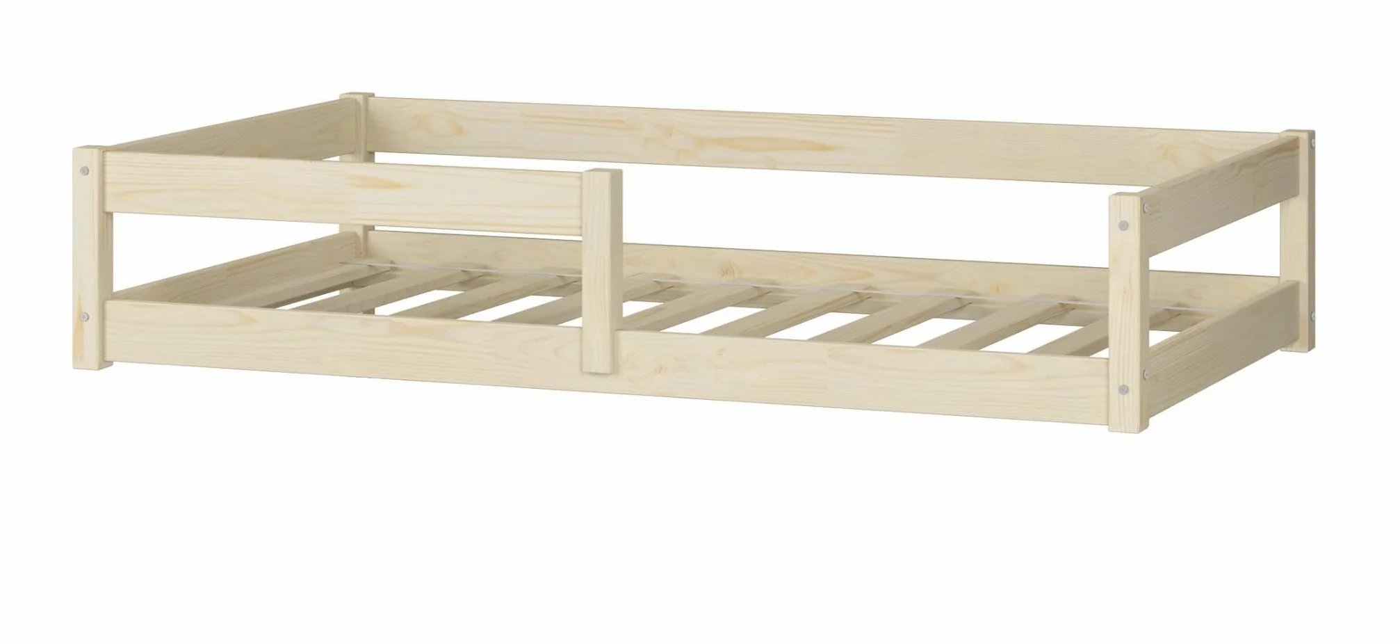 KOBI Lit d'enfant 120x60 cm, avec Tringle - Lit de Sol Nordi en Bois de pin Naturel