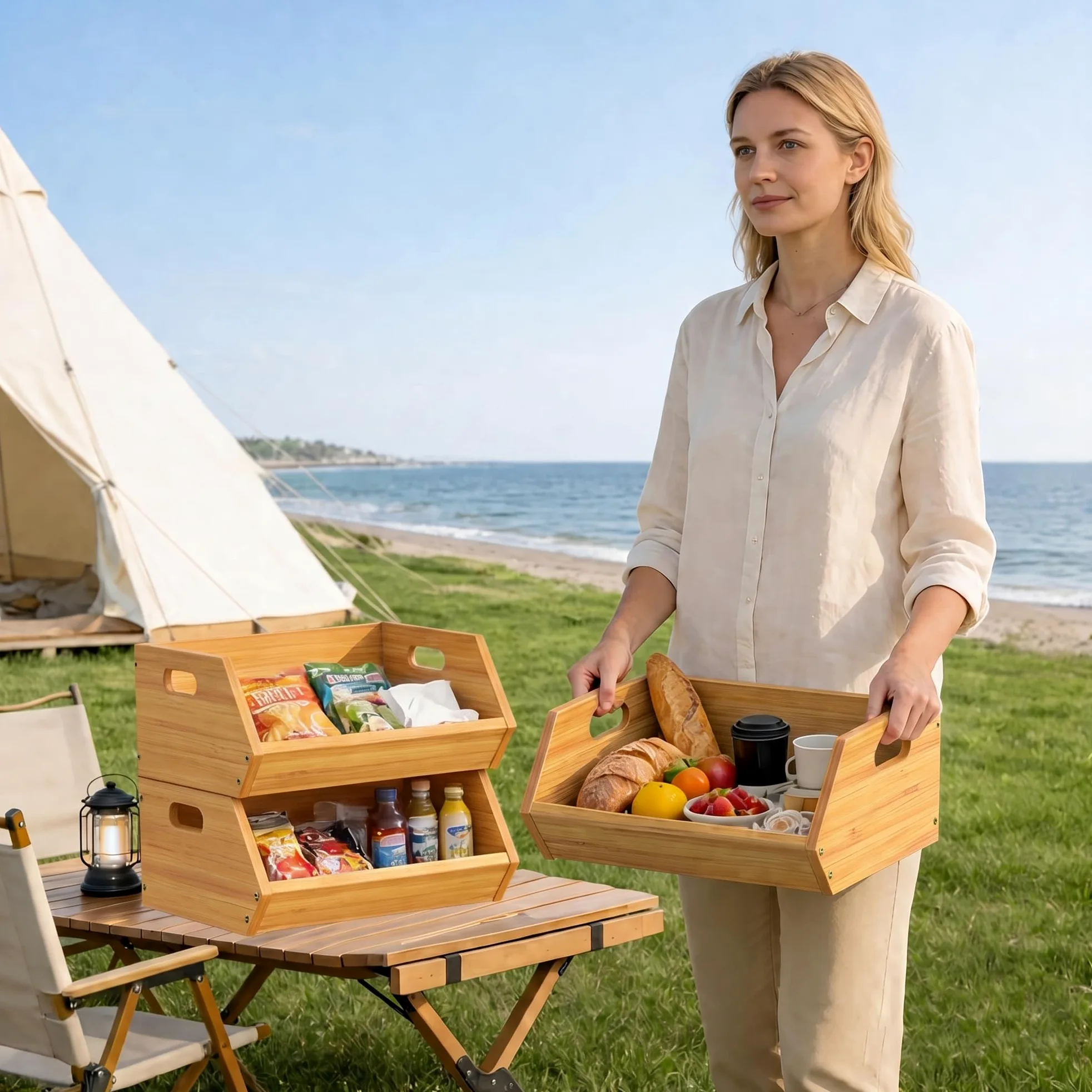 ADEL DREAM Panier à Fruits en Bambou à 3 Niveaux, Paniers Amovibles | 3 paniers séparés ou empilés, parfaits pour fruits, légumes, pain, snacks et objets du quotidien