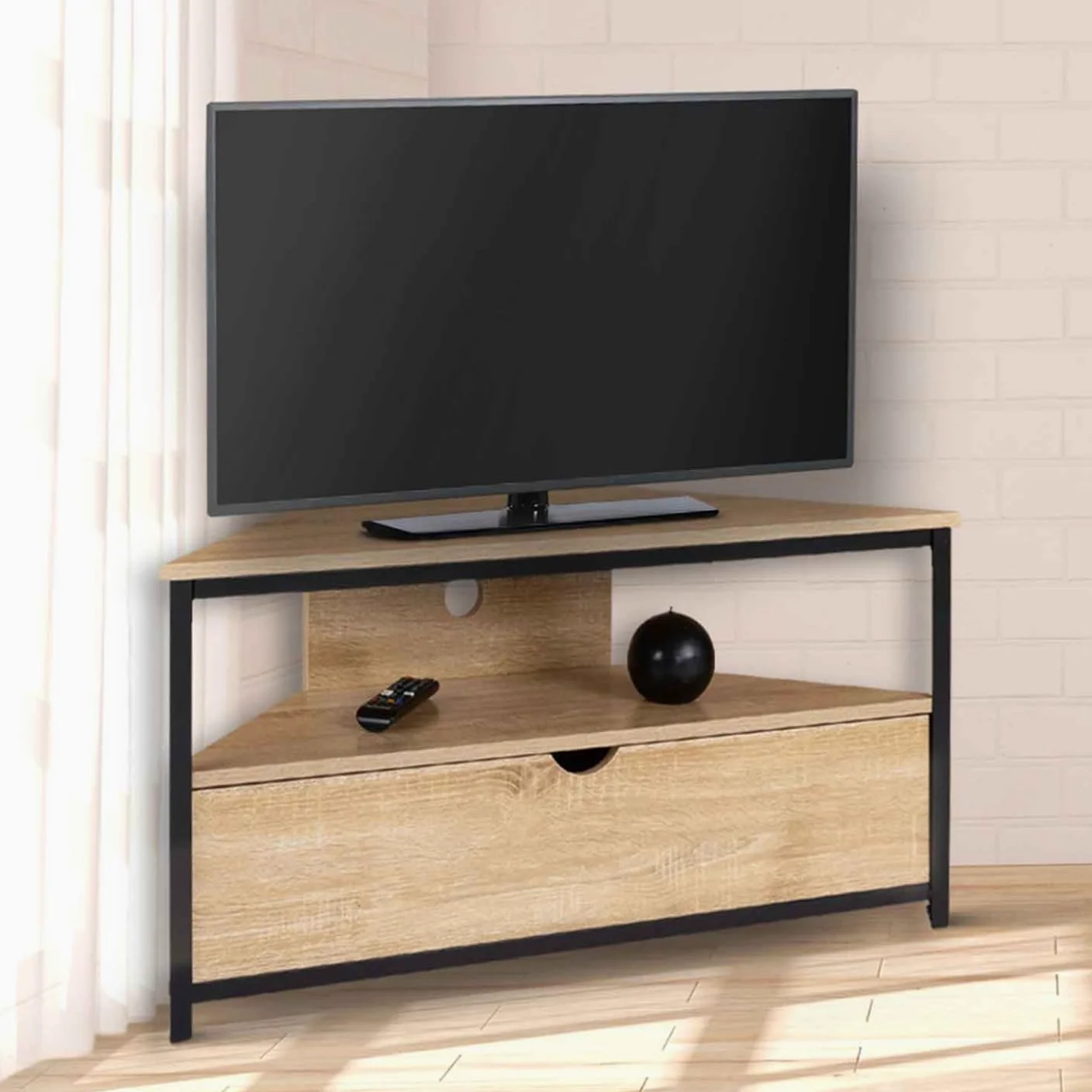 IDMarket - Meuble TV 100 cm d'angle Detroit avec Placard Design Industriel