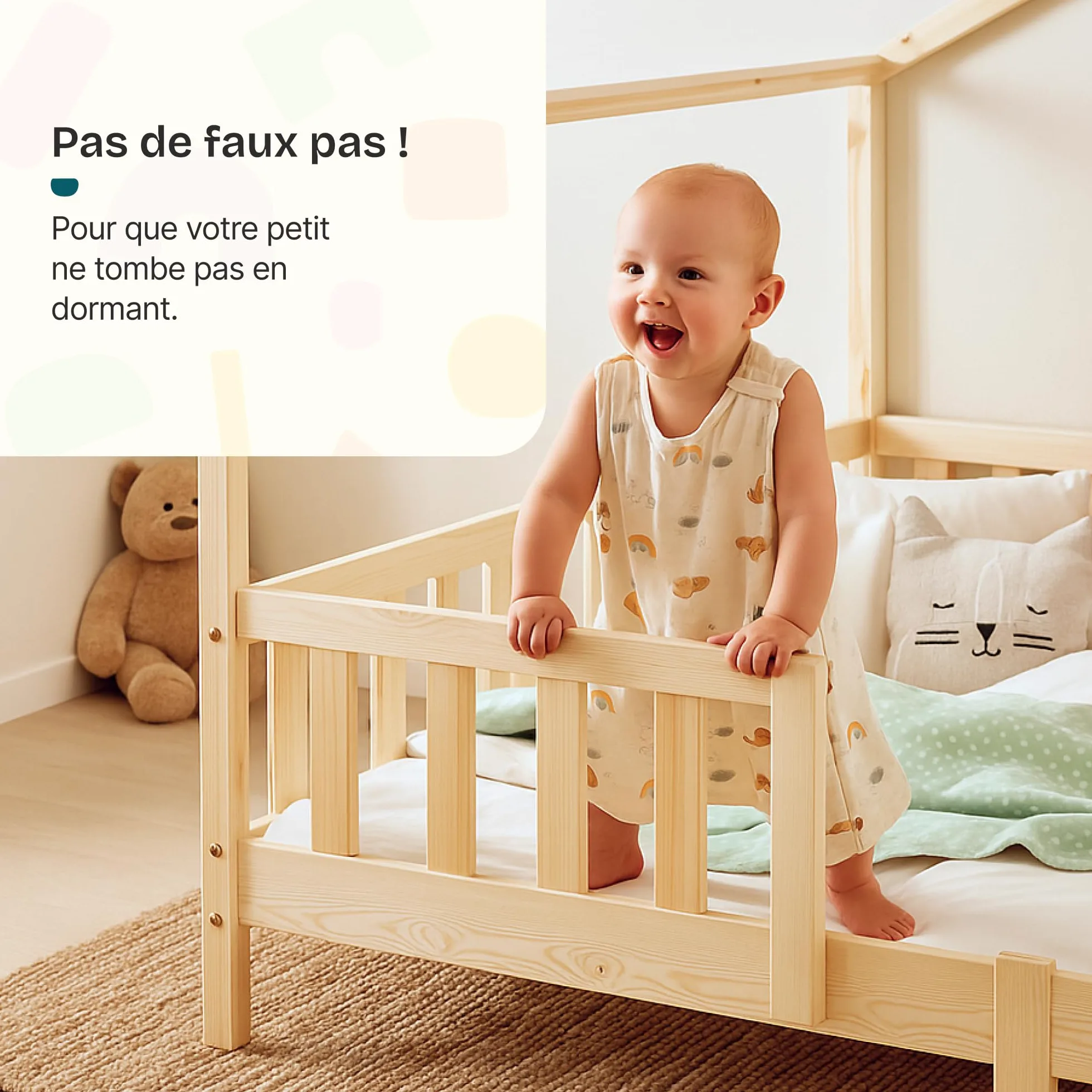 [en.casa] Lit d'enfant Cabane Treviolo 70 x 140 cm Lit Montessori en Forme de Maison avec Barrière et Sommier à Lattes Solide Style Scandinave Capacité de Charge 70 kg Bois de Pin Naturel