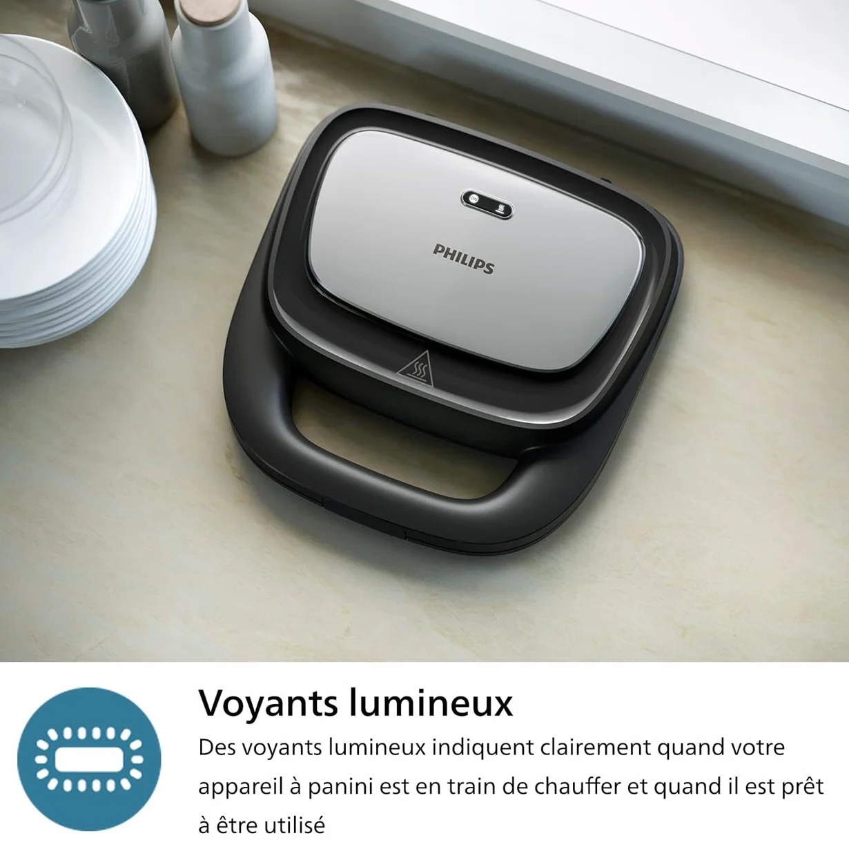 Philips Croque monsieur 3 en 1 Série 5000-3 jeux de plaques pour toaster (paninis, sandwichs) et gaufrier, Plaques de gril antiadhésive, système Easy Lock, Puissance de 750W, Noir (HD2350/80)