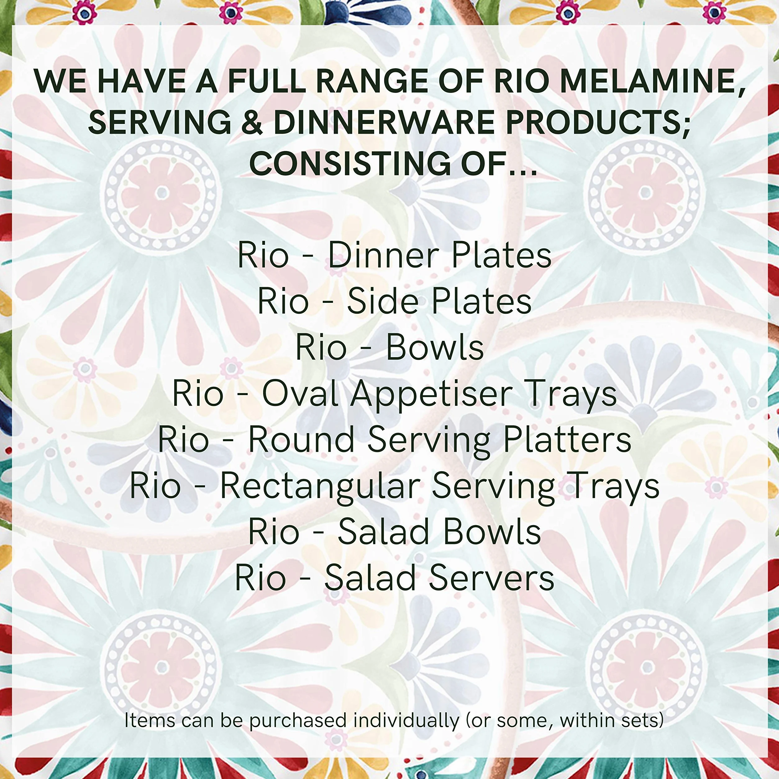 Purely Home Rio Medallion Lot de 4 bols à céréales/pâtes/dessert en mélamine 20 cm