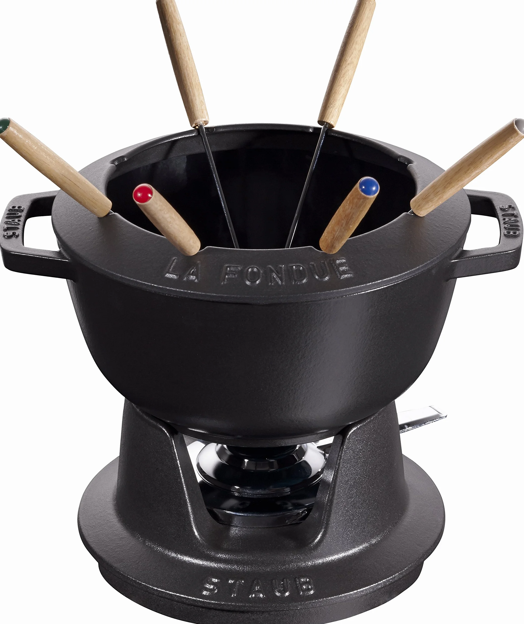 STAUB Service à Fondue en Fonte, avec 6 Fourchettes à Fondue, Pour Fondue Savoyarde, Bourguignonne et au Chocolat, Ø 20 cm, Noir Mat