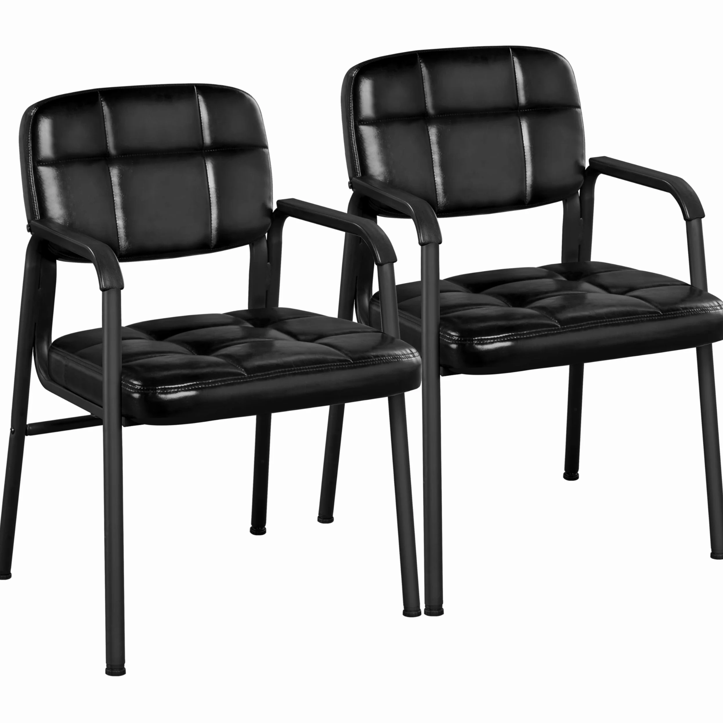 Yaheetech Chaises de Visiteur Fauteuil Salon Fauteuil d'accueil Visiteur Siège Rembourré en Smilicuir pour Bureau/Salle d'Attente/Cuisine Noir Lot de 2
