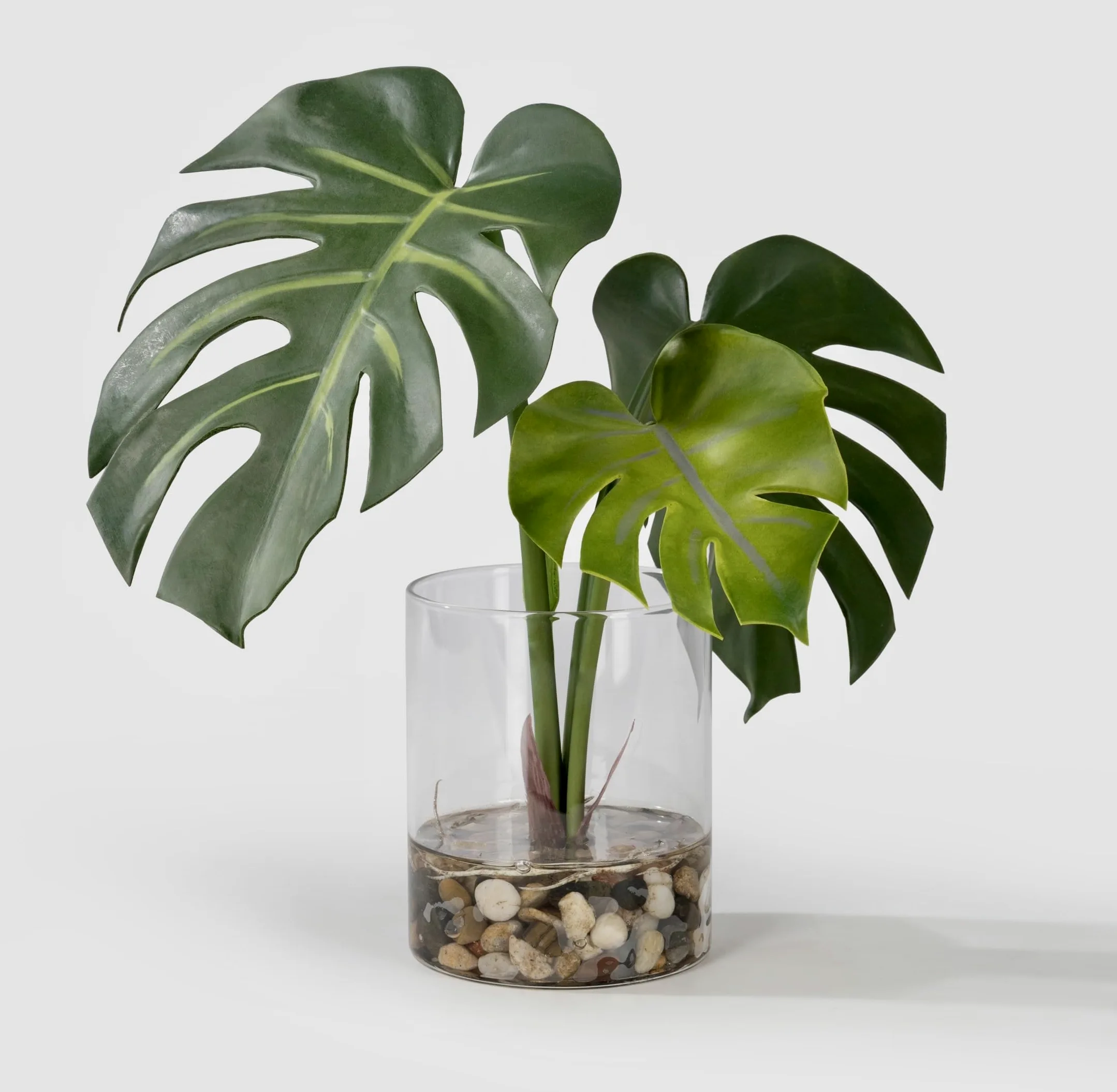 SUNPRAIRIE Plante artificielle réaliste en pot transparent avec de l'eau artificielle, larges feuilles de monstera, plantes artificielles d'intérieur et d'extérieur