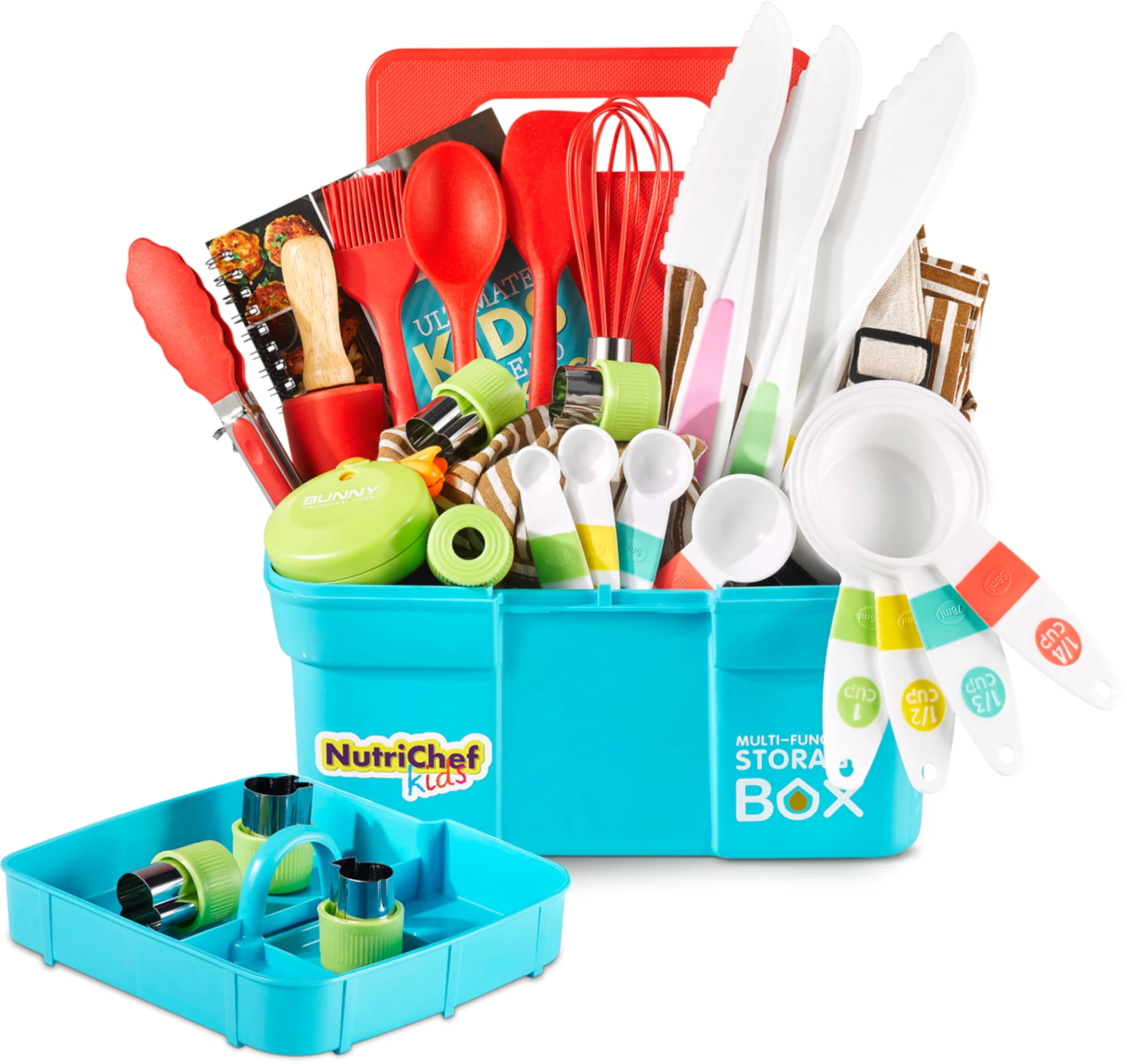 NutriChef Kit Cuisine Enfant et Pâtisserie – Set Complet avec Tablier Little Chef, Livre de Recettes, Couteaux Nylon et Ustensiles, dès 4 Ans