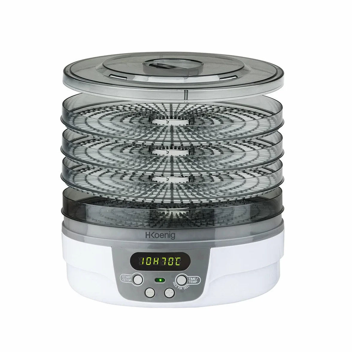 H.Koenig Déshydrateur Alimentaire électrique de nourriture DSY700, 5 Plateaux transparents Amovibles, Température réglable 35-75°C, Minuterie 24h, Séchage Aliments, Blanc