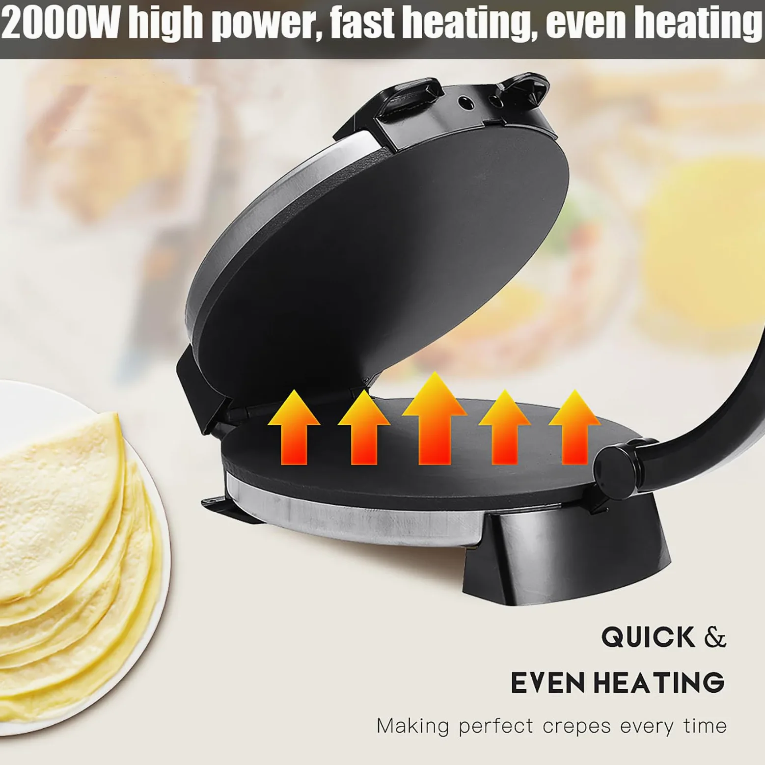 2000 W Electric Roti Maker, Tortilla Maker de 12 Pouces, Machine À Tortilla Chapati Automatique À Température Réglable, Surface Antiadhésive, Chauffage Double Face, pour Les Crêpes, Les Tacos