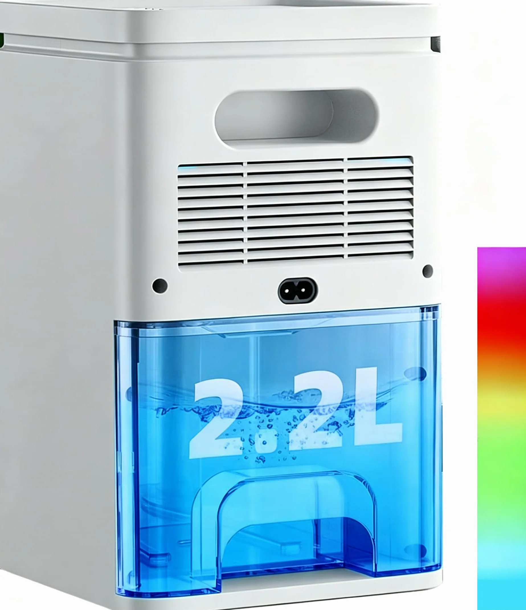 Deshumidificateur d‘air,Electrique Portable 2200ML Arrêt Automatique,déshumidification,Minuterie 2-12hEfficace,Silencieux,Résistance à La Moisissure,Lumière7 LED Couleur,Chambre,Bain