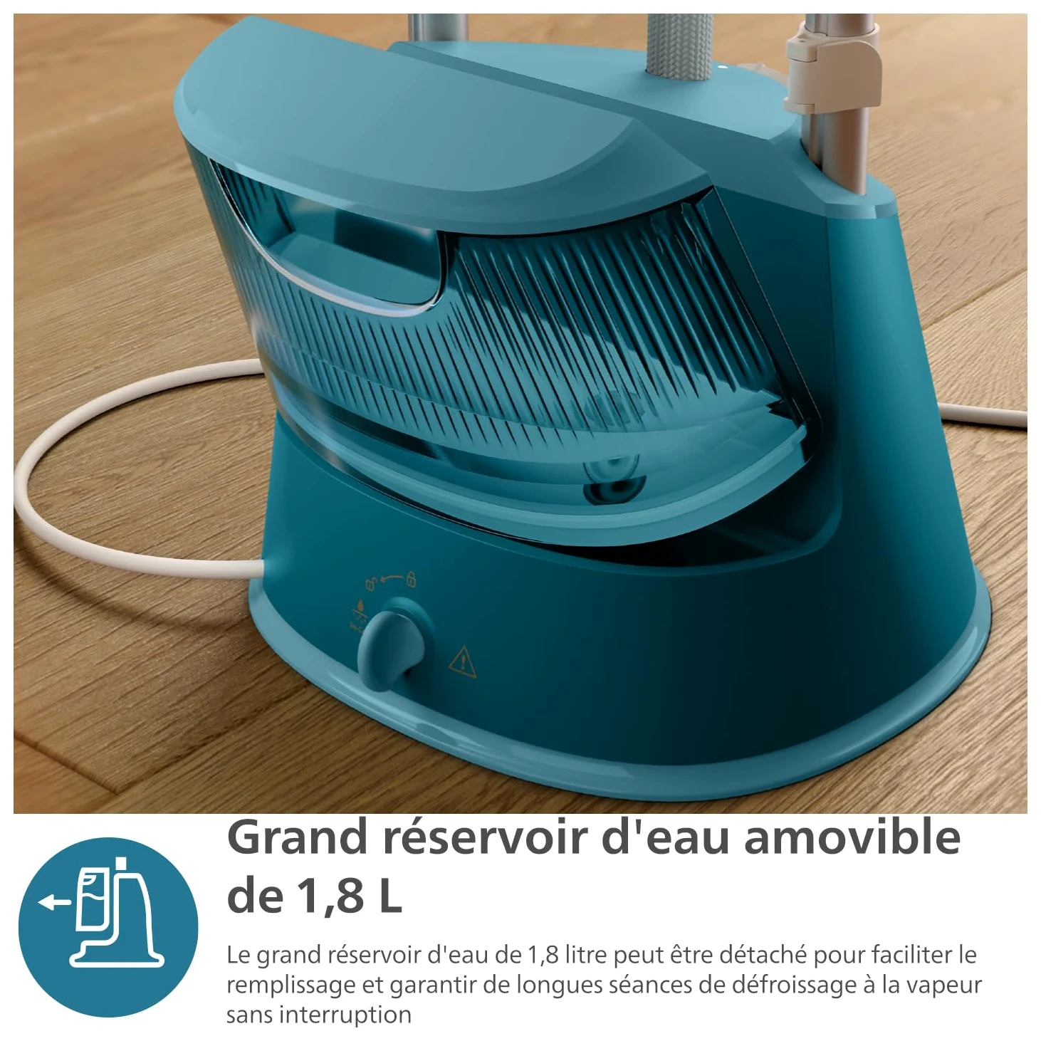 Philips Défroisseur Série 1000 - Steamer 1800W, Grand réservoir 1.8L, 3 réglages vapeur, StyleBoard intégré, Défroissage facile, prêt en 30sec, Élimination de 99,9% des bactéries, Blanc (STE1040/20)