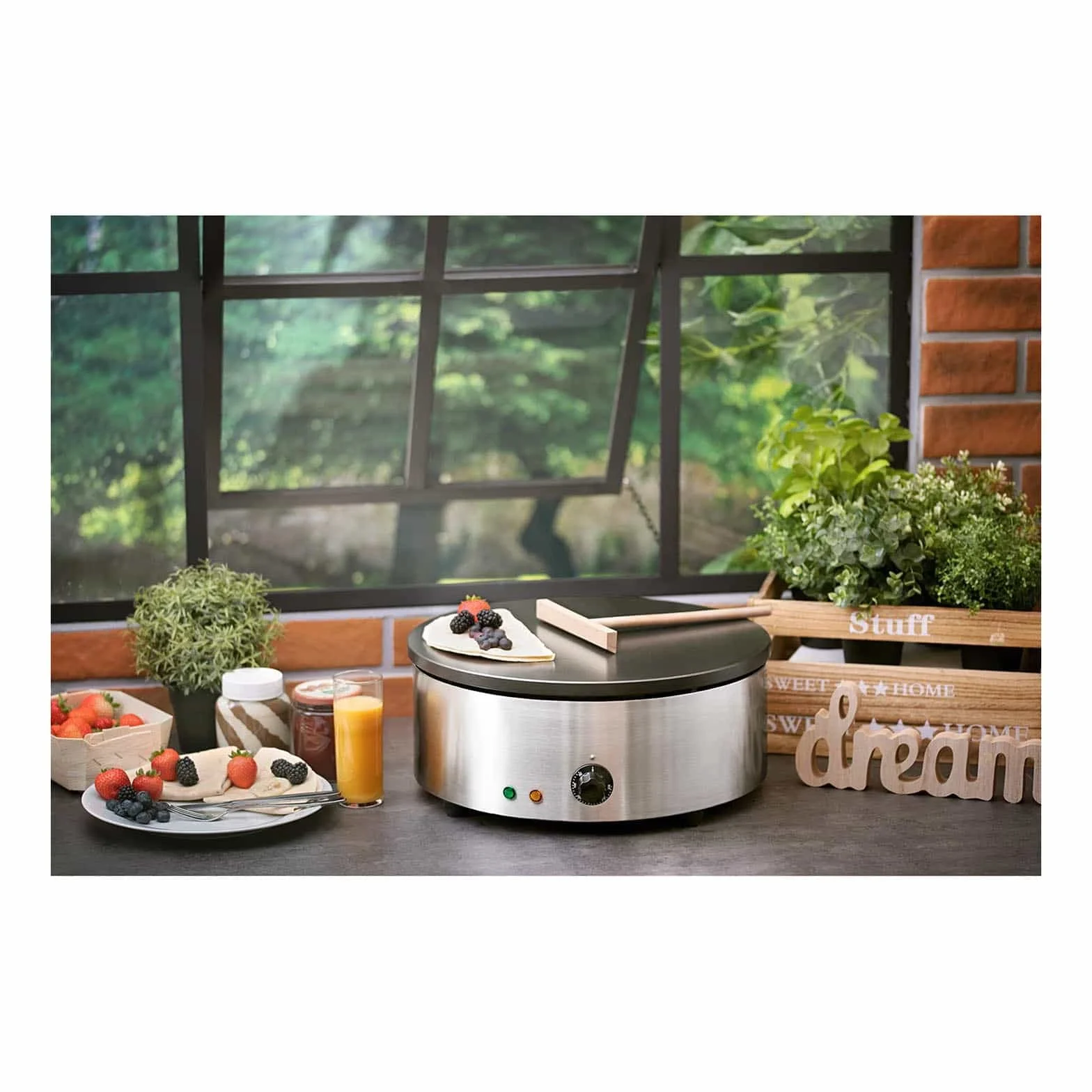 Royal Catering Crêpière Ronde Electrique RCEC-3000-R (40x40x16cm, 3.000W, diamètre de la plaque chauffante 40cm, plaque : fonte avec revêtement en émail)