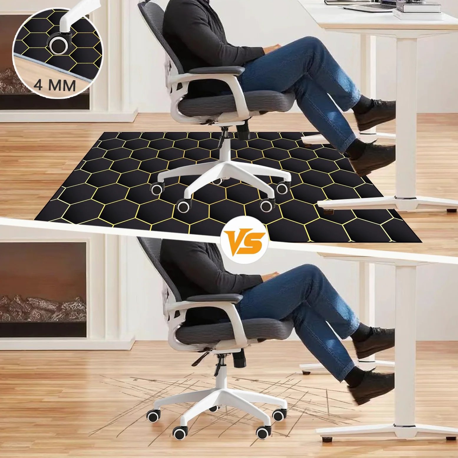 Tapis Fauteuil Gaming Tapis Chaise de Bureau Gaming Antidérapant pour Moquette, Tapis de Sol Bureau pour Sols Durs, Protège-Sol pour Chaise à roulettes, Tapis de Protection en carrelage 120 x 140 cm