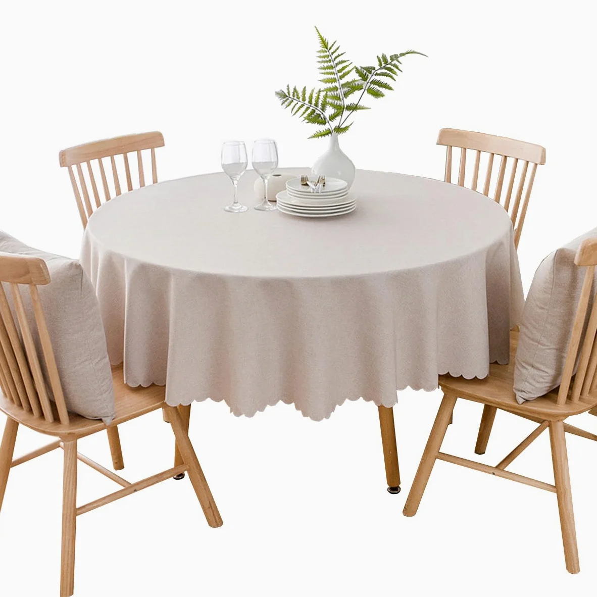 Nappe Ronde antitache Protéger et décorer la Table Nettoyage Facile Kaki Diamètre 200 cm