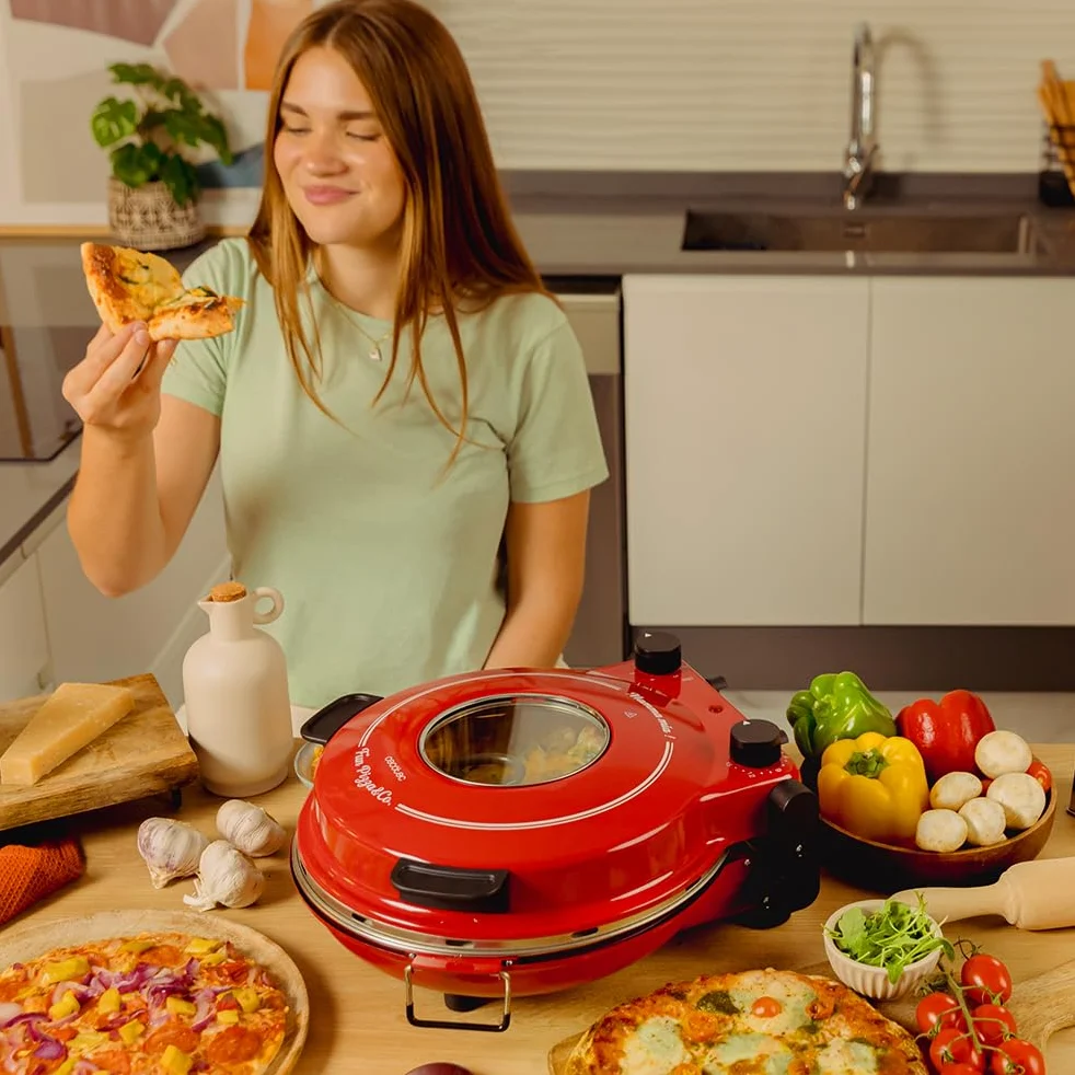Cecotec four-gril électrique pour pizza Fun Pizza&Co Mamma Mía Vista, 1200 W, minuteur 15 minutes, température maximale de 420ºC en 3 minutes, fenêtre de visualisation, plaque de pierre.