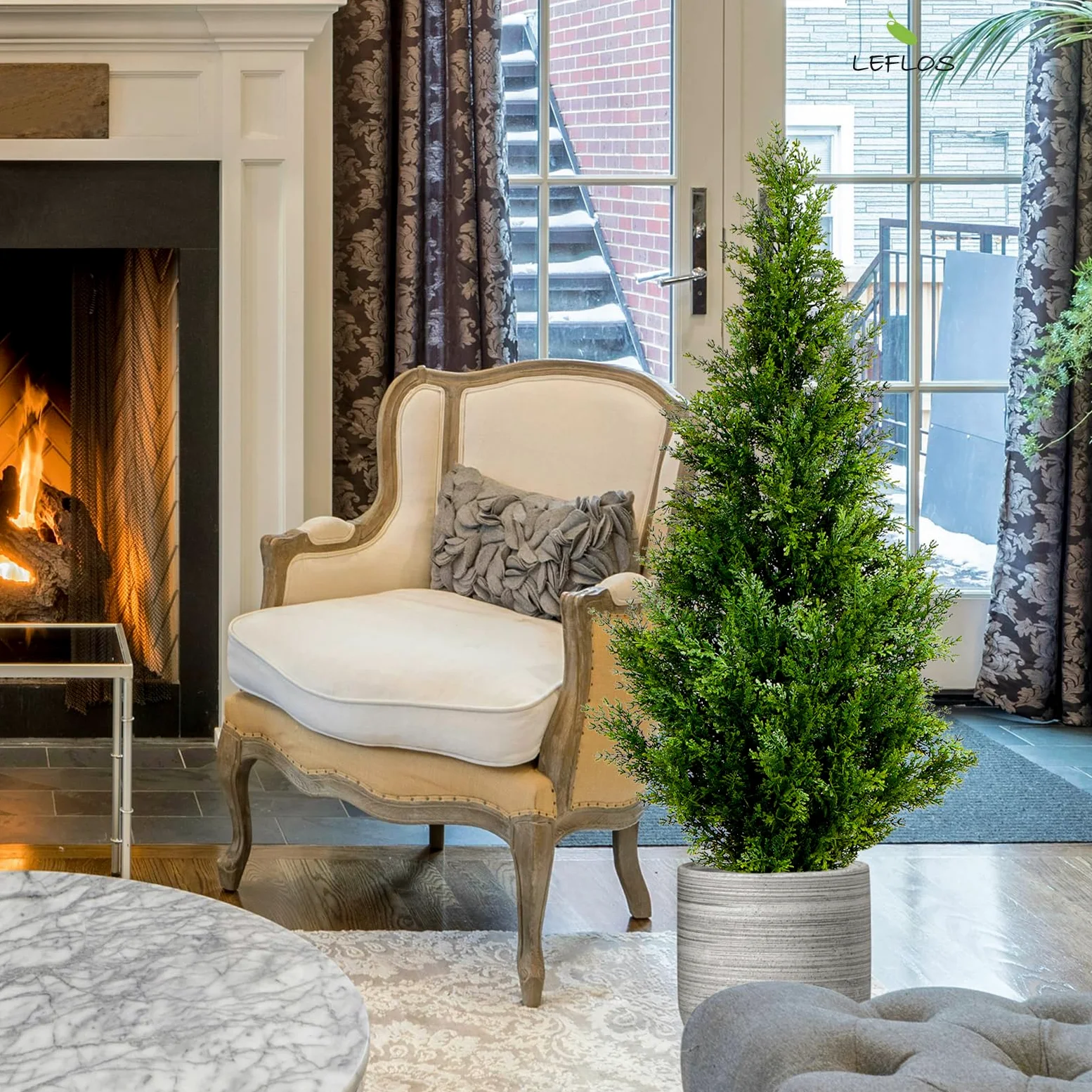 Arbre Artificiel de cèdre Topiary, 120 cm Faux cyprès, Artificial Cypress Tree deko pour Salon, Bureau, fête & Party