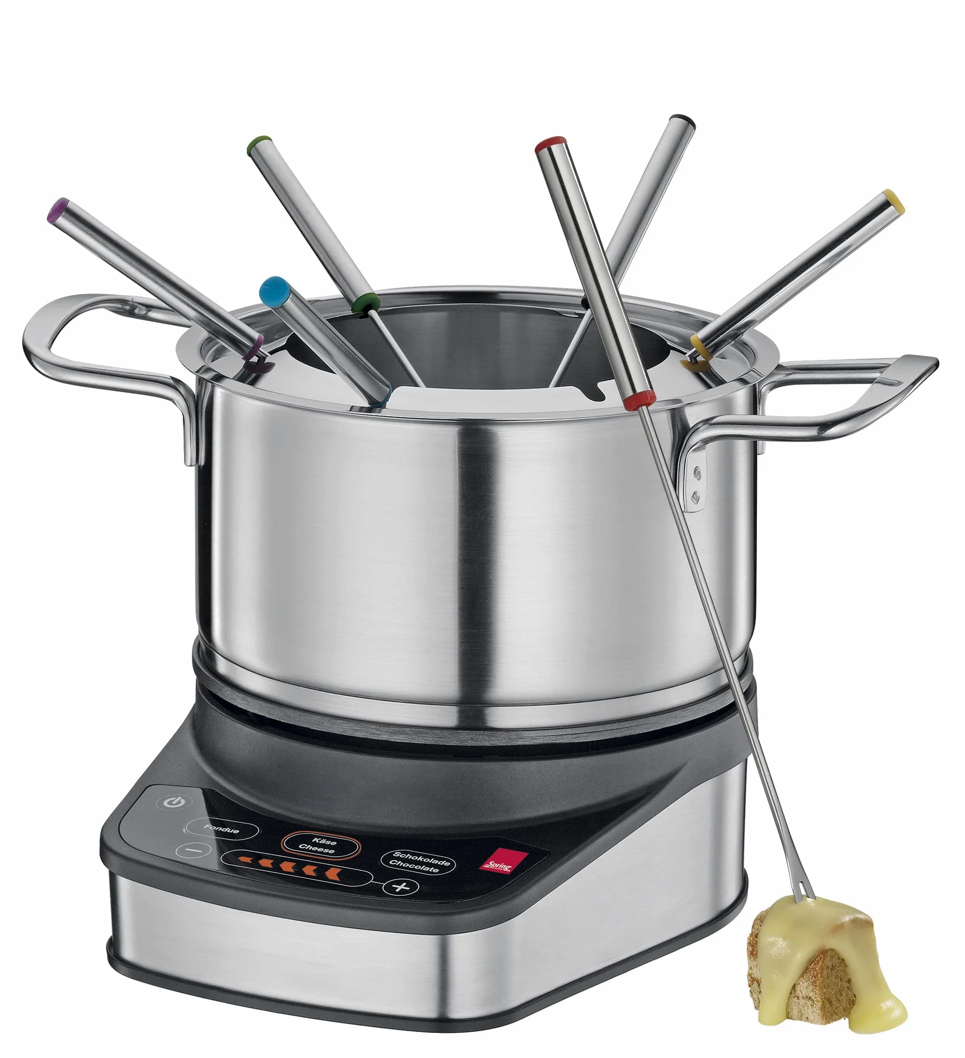 Spring Kit de fondue électrique pour 6 personnes - Régulation optimale de la température - Pour fondue au fromage, à l'huile ou au chocolat - Stable - Avec 6 fourchettes à fondue - 1,4 l
