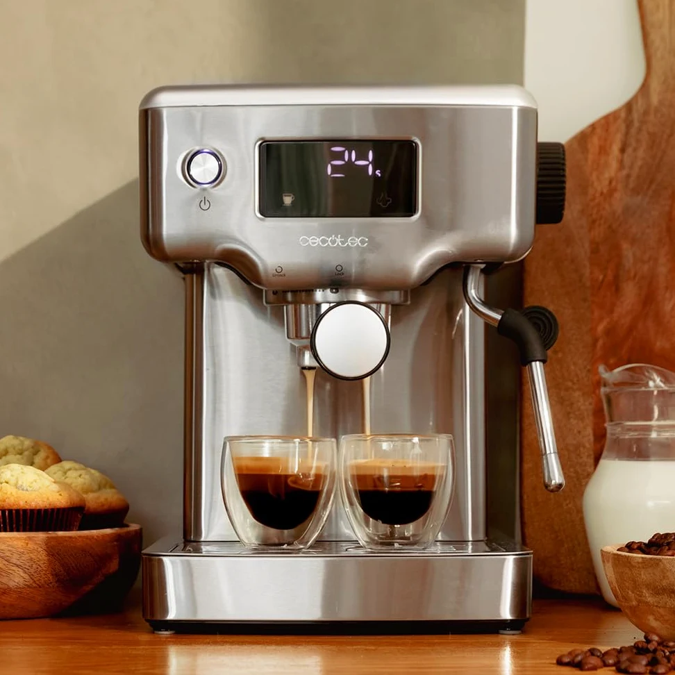 Cecotec Cafetière espresso Power Espresso 20 Barista Compact. 1465 W, Thermoblock, 20 bars, Vaporisateur, 2 tasses de café, Réservoir d'eau amovible de 1,8 litre, Plaque chauffe-tasses.
