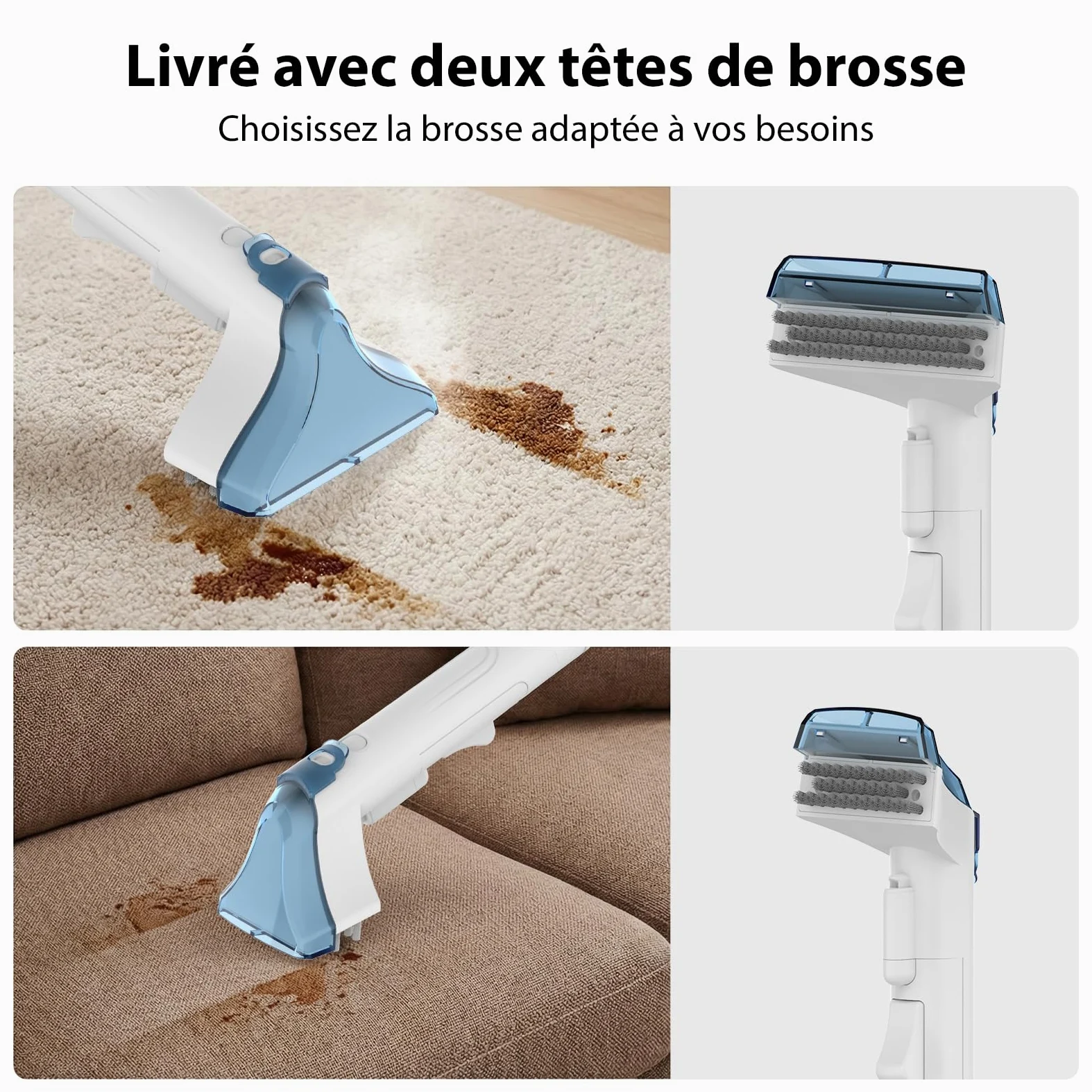 Aspirateur Nettoyeur Portable 430W 15KPa, Shampouineuse Canapé avec Double Réservoir 0,6L, Fonction Autonettoyante, Brosse Large & Petite, pour Tissus, Cuir, Moquette, Coussins, Intérieur Voiture