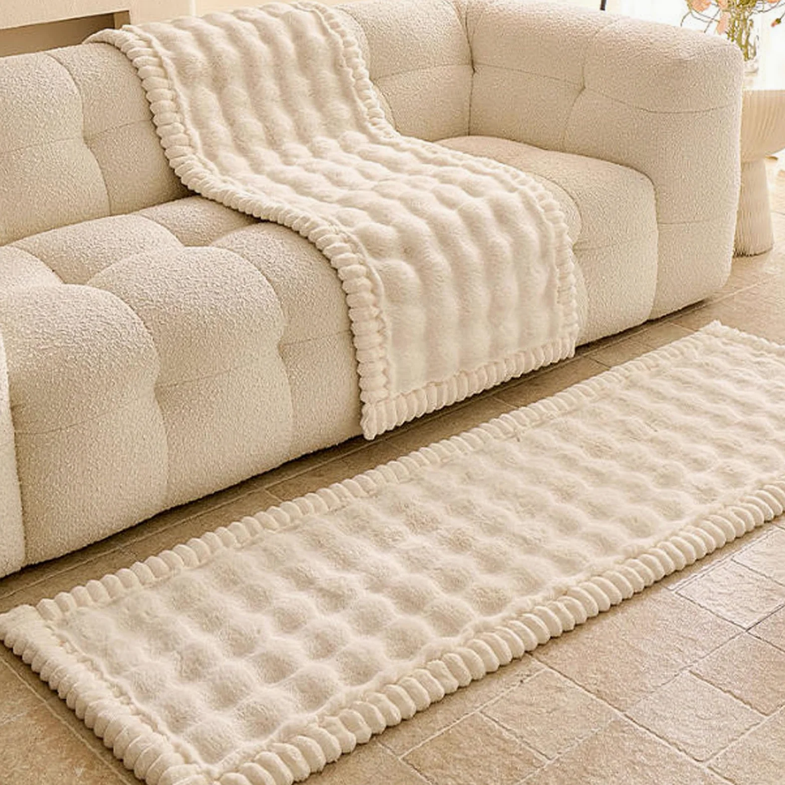 Générique Housse de Canapé Épais Peluche,Protege Canape Cuir Anti-dérapant | Housse Canape D'angle Couverture pour Canapé Tapis Rebord de Fenêtre Protection pour Canapé en Cuir de Salon,White,80x180cm
