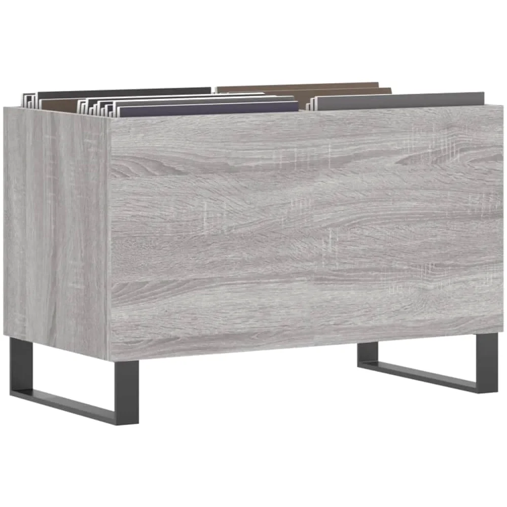 Rantry Meuble à Disques Sonoma Gris - Grand Rangement pour Vinyles, Bois Durable & Pieds en Fer