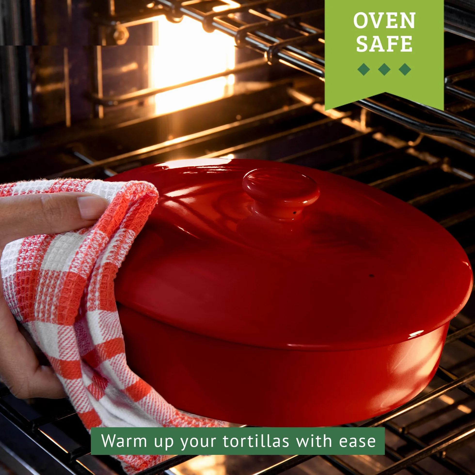 Chauffe-tortilla en Céramique 20 cm, Garde Tortilla Micro-ondable, Spéciale Boîte à Crepes & Tortillas avec Couvercle, Excellent pour Stocker et Chauffer vos Pancakes (Rouge)