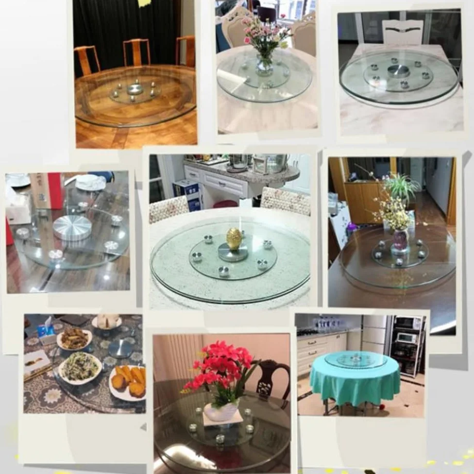 Plateau Tournant Transparent Grand, Plateau De Service Rotatif Robuste avec Roue Auxiliaire, Rond 60cm/70cm/80cm/85cm/90cm/100cm Plateau Rotatif en Verre Trempé (Size : 90cm/36in)