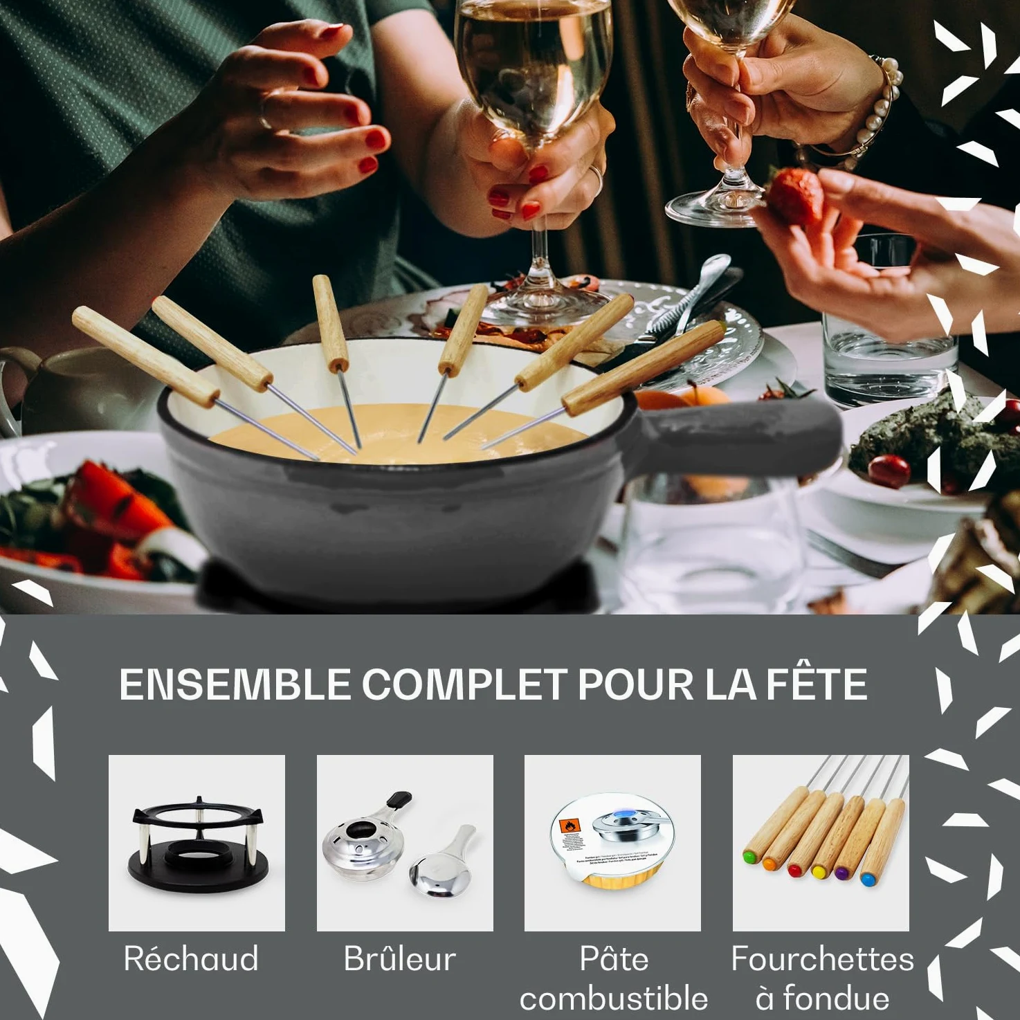 Appareil a Fondue Savoyarde et Chocolat, Appareil à Fondue Electrique avec 6 Fourchettes à Tremper, Service a Fondue Bourguignonne pour la Maison