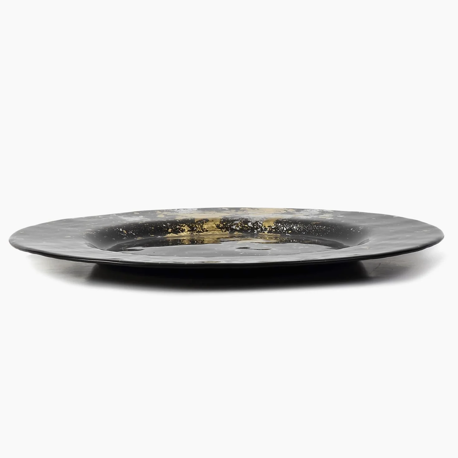 Assiette à dîner japonaise en verre Urushi Ø 31 cm, noir de jais avec feuille dorée, passe au lave-vaisselle