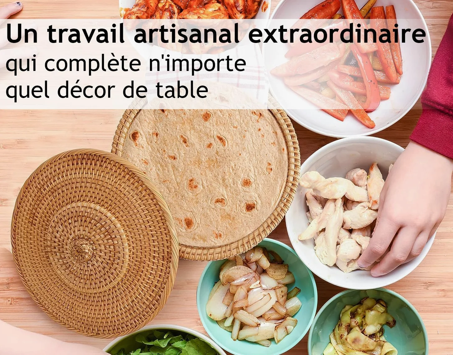 Tortillada - Chauffe Tortillas 26 cm Rotin – Panier à Pain Fait Main pour Tortillas, Wraps et Pain Plat – Avec Tissu en Coton, Garde les Aliments Chauds