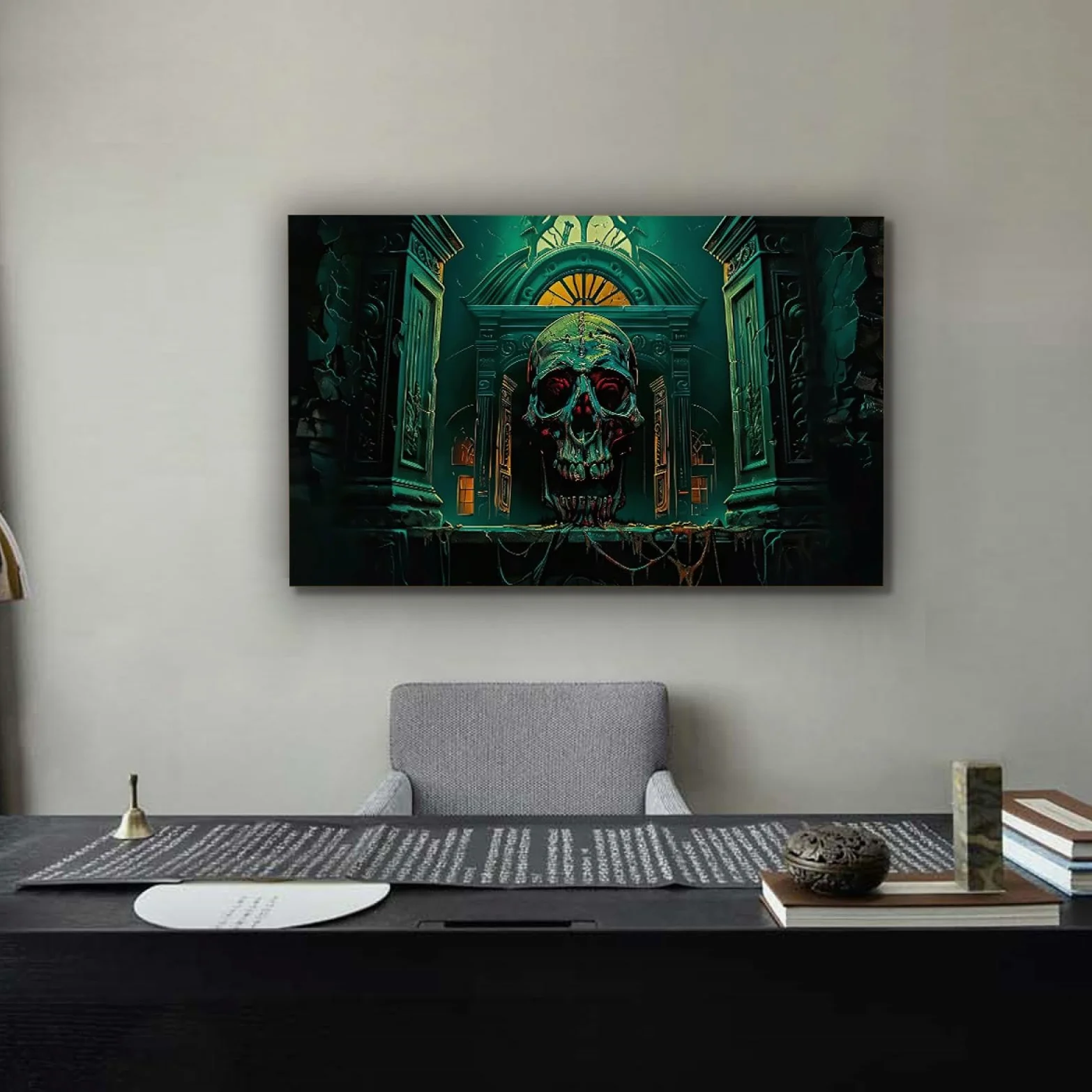Via Vela Gothique Halloween Art Impression sur toile Horreur Rétro Squelette Château Affiche Peinture Art Mural pour Salon Chambre Décoration Maison 60x100cm Cadre intérieur