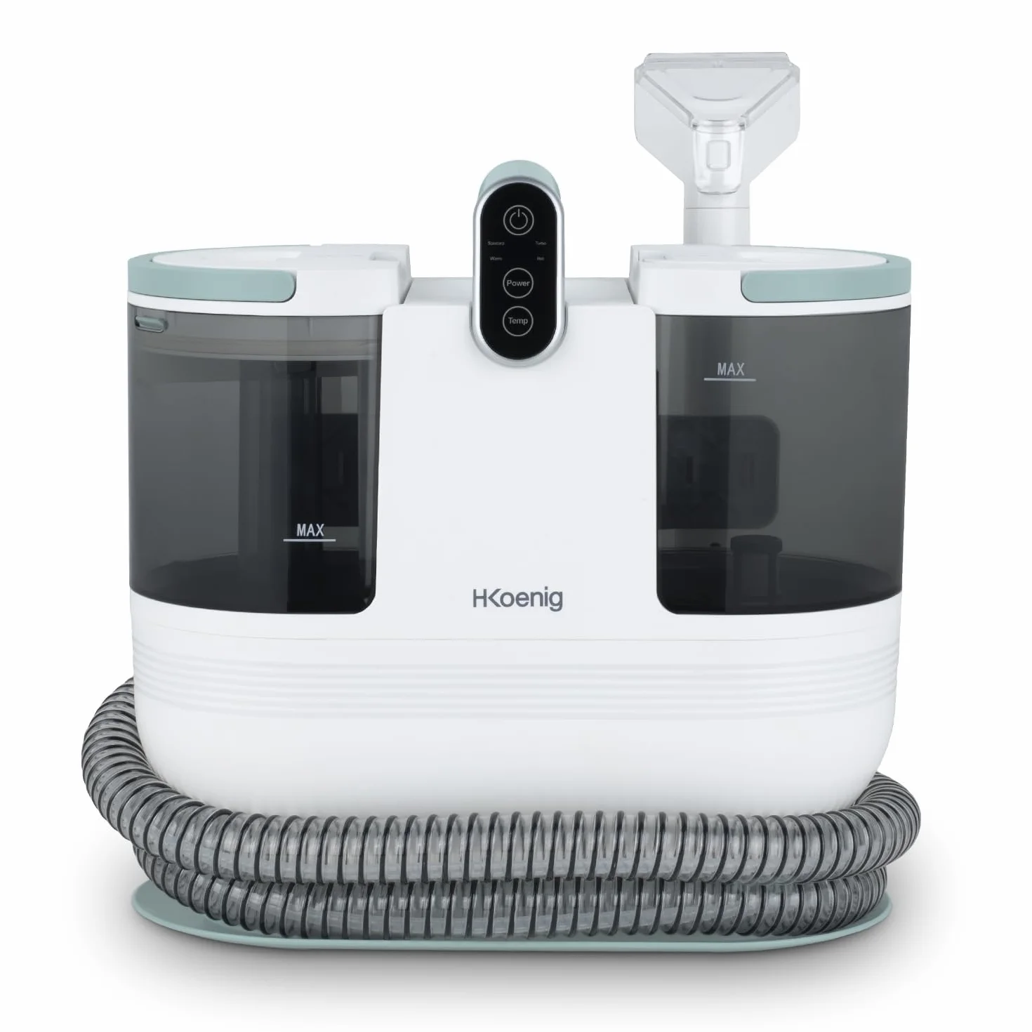 H.Koenig Nettoyeur Textile à Main Eau Chaude TWT88, Double Réservoir 1600mL et 950mL, Débit d'Eau 255mL/min, Température jusqu'à 60°C, 2 Niveaux d'Aspiration, 1200W