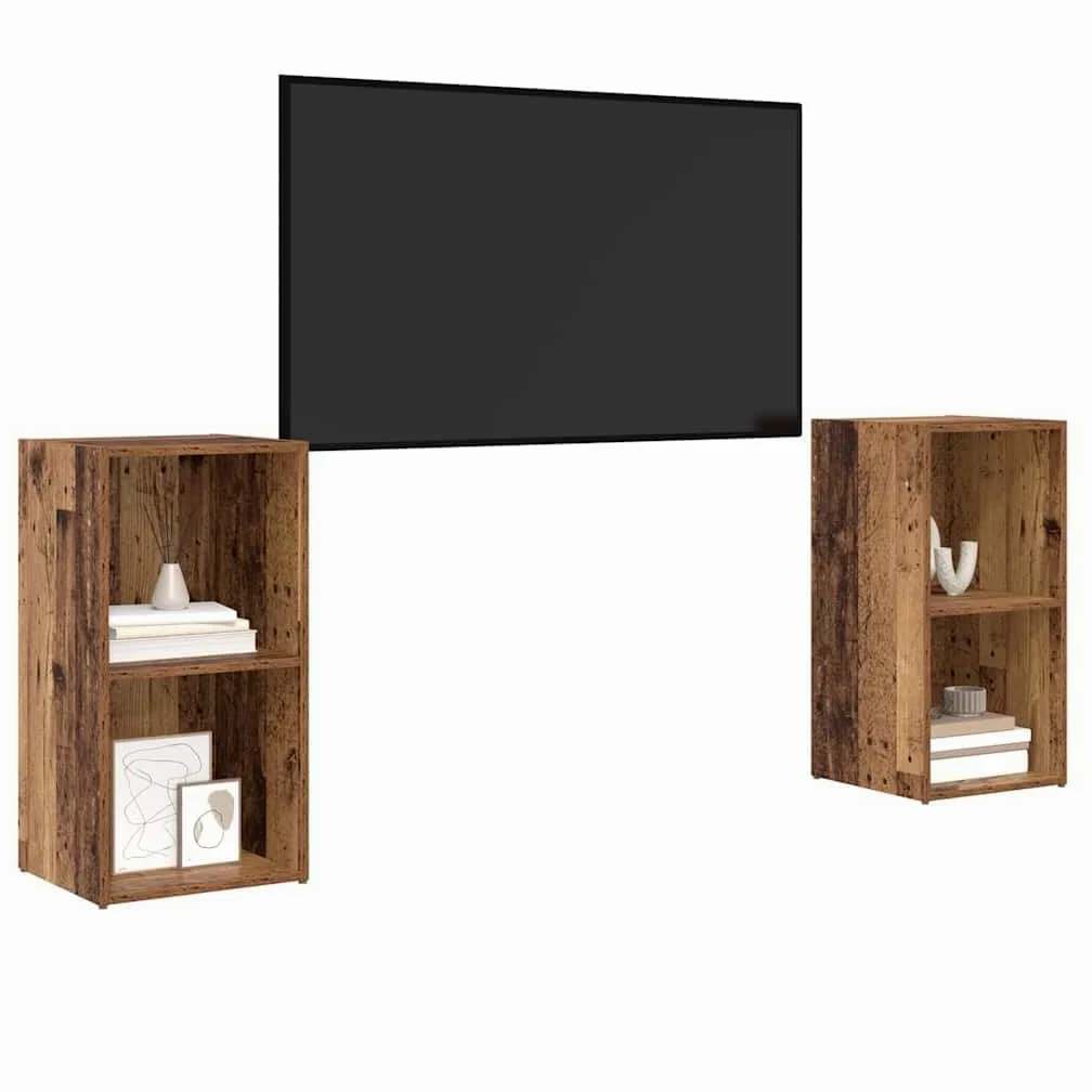 Ensemble Meuble TV Bois Ancien 2 pièces avec étagères murales 72 x 35 x 36,5 cm pour Salon séjour Chambre Rangement Console Support Audio vidéo
