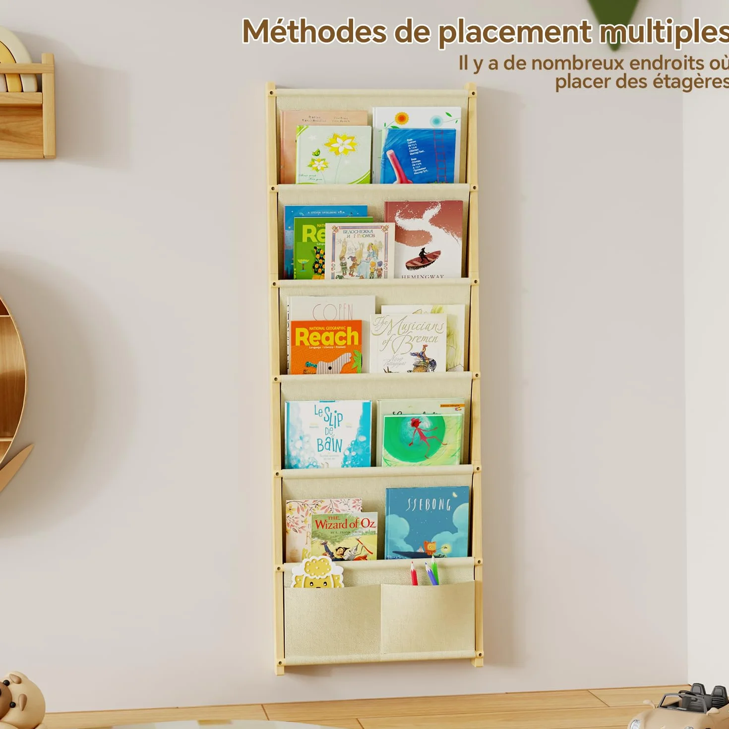 Étagère Murale en Bois pour Enfants, avec 6 Niveaux de Rangement, étagère Montessori pour Jouets, Chambre d'enfant, Chambre de bébé, Salle de Jeux, étagère de Rangement pour Livres d'enfants