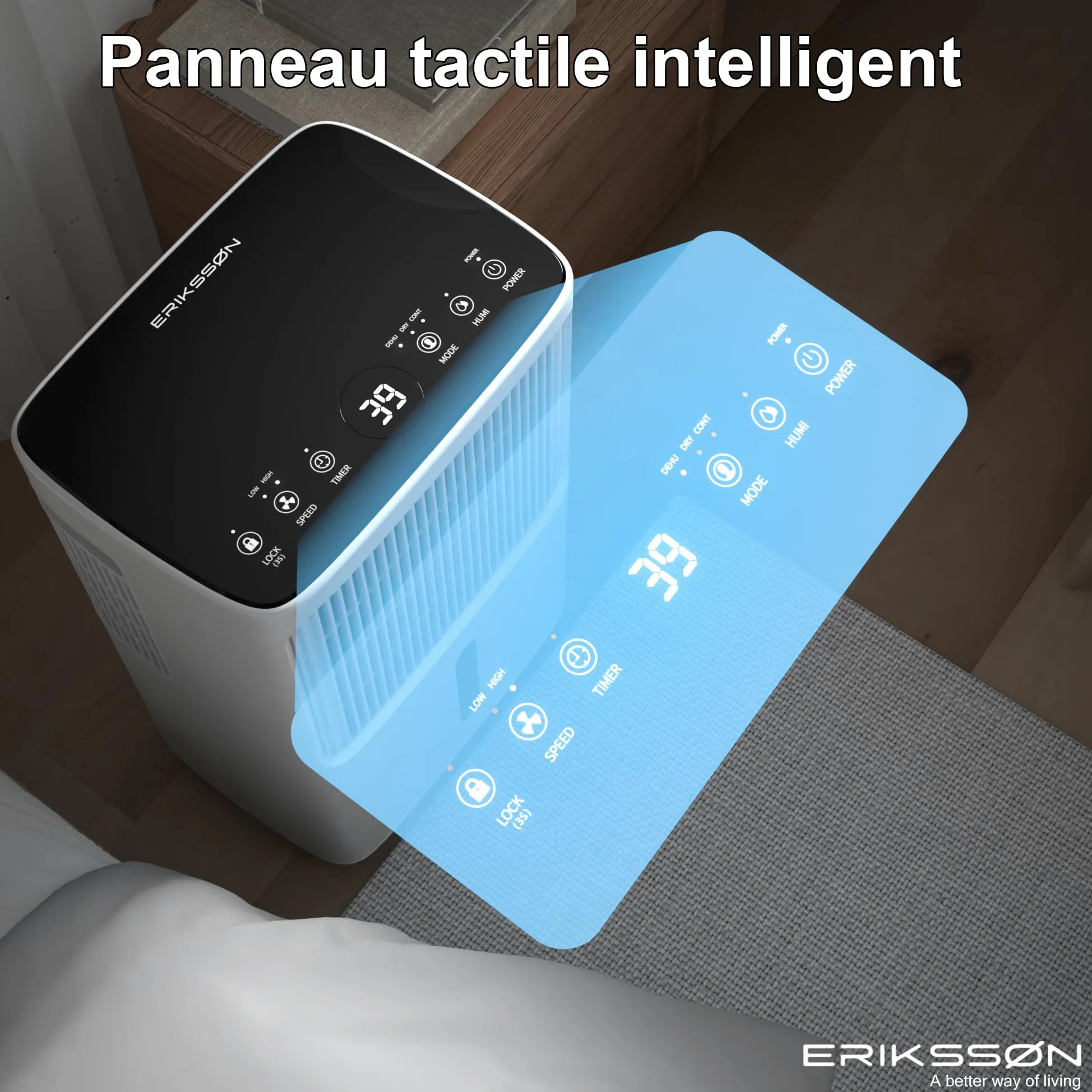Déshumidificateur avec affichage LED, minuterie et sécurité enfant | Élimine 16 L d'humidité par 24 h | Pour une pièce d'environ 70 m² (140 m³) | écoénergétique avec capteur d'humidité