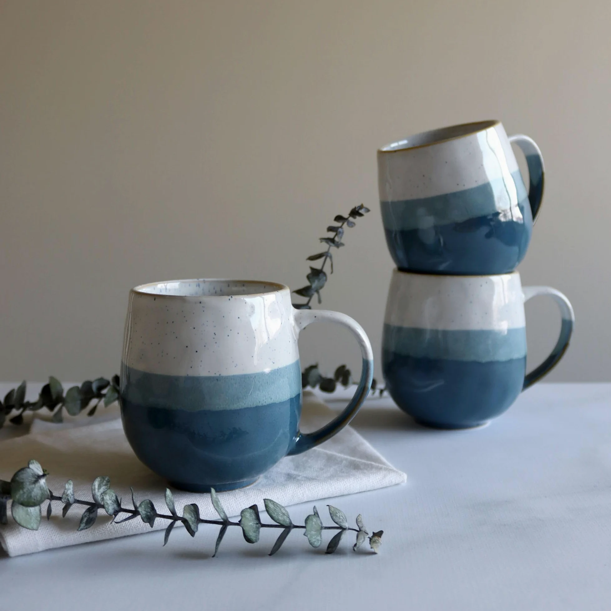 NOVASTYL - Lot de 6 mugs rita bleu 44cl en grès - 2414138