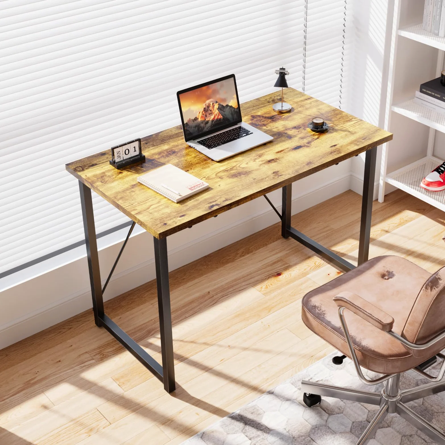 Devoko Bureau d'ordinateur, Table, Petits Bureaux d'étude 100 x 50 x 75 cm pour Les Petits Espaces, Poste de Travail, Bureau et Travail à Domicile, Cadre en Métal, Marron Rustique