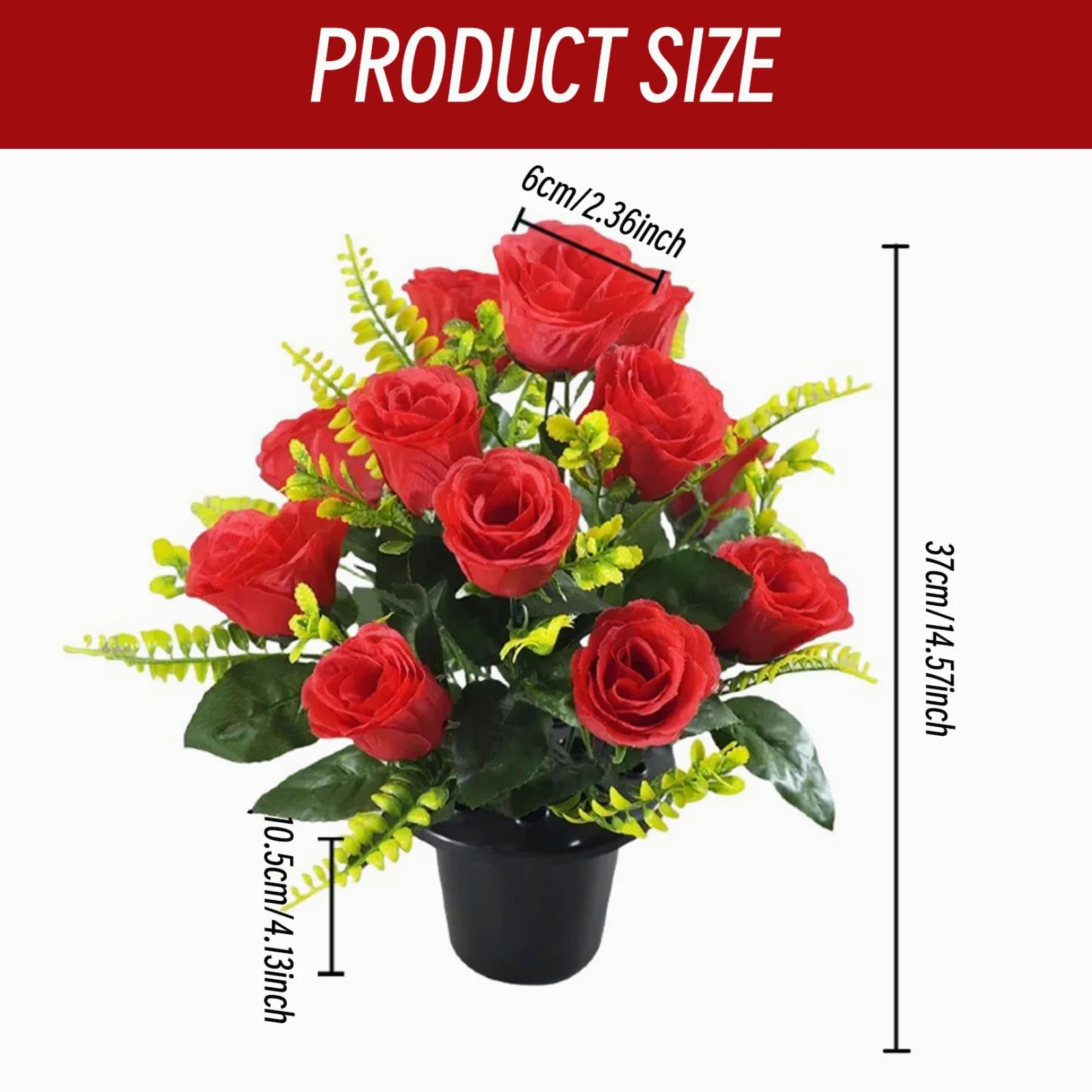 Fleurs de cimetière avec Roses de cimetière en Pot nécessitant Peu d'entretien avec têtes Fleurs en Tissu Soie, Roses artificielles pour Tombe, et funérailles.