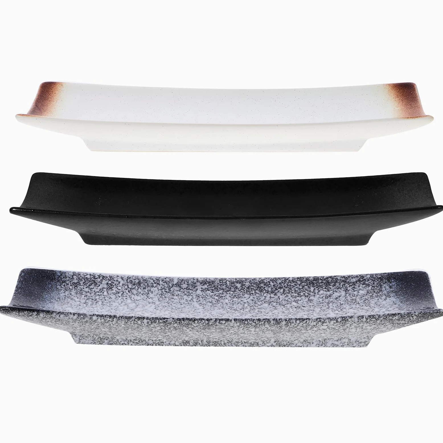 VOSAREA Design Attractif Assiettes en Céramique Lot de 3 Rectangulaires Style Japonerie Plusieurs Styles pour Service Sushi pour Restaurants et Hôtels