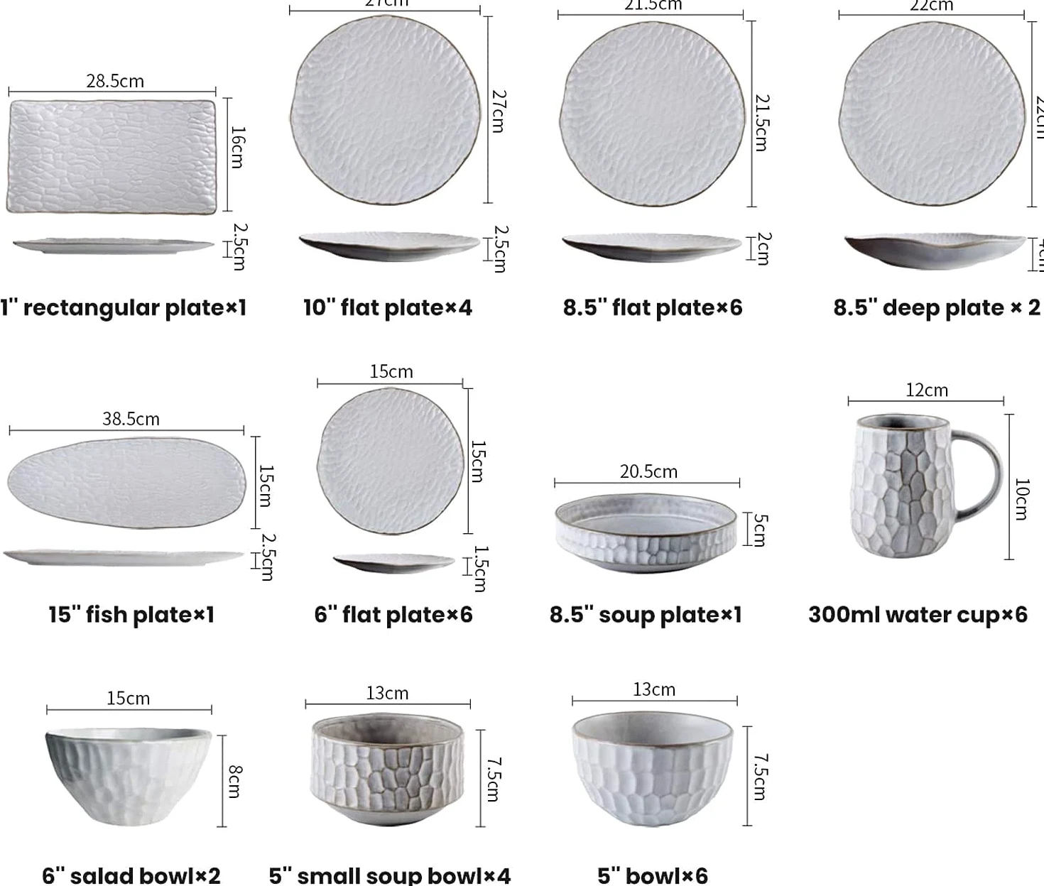 Ensembles de Vaisselle Ensemble de Vaisselle, Ensembles de Table en céramique, Bol à céréales Blanc 39 pièces, Assiette à Steak et Tasse en Porcelaine de Style (