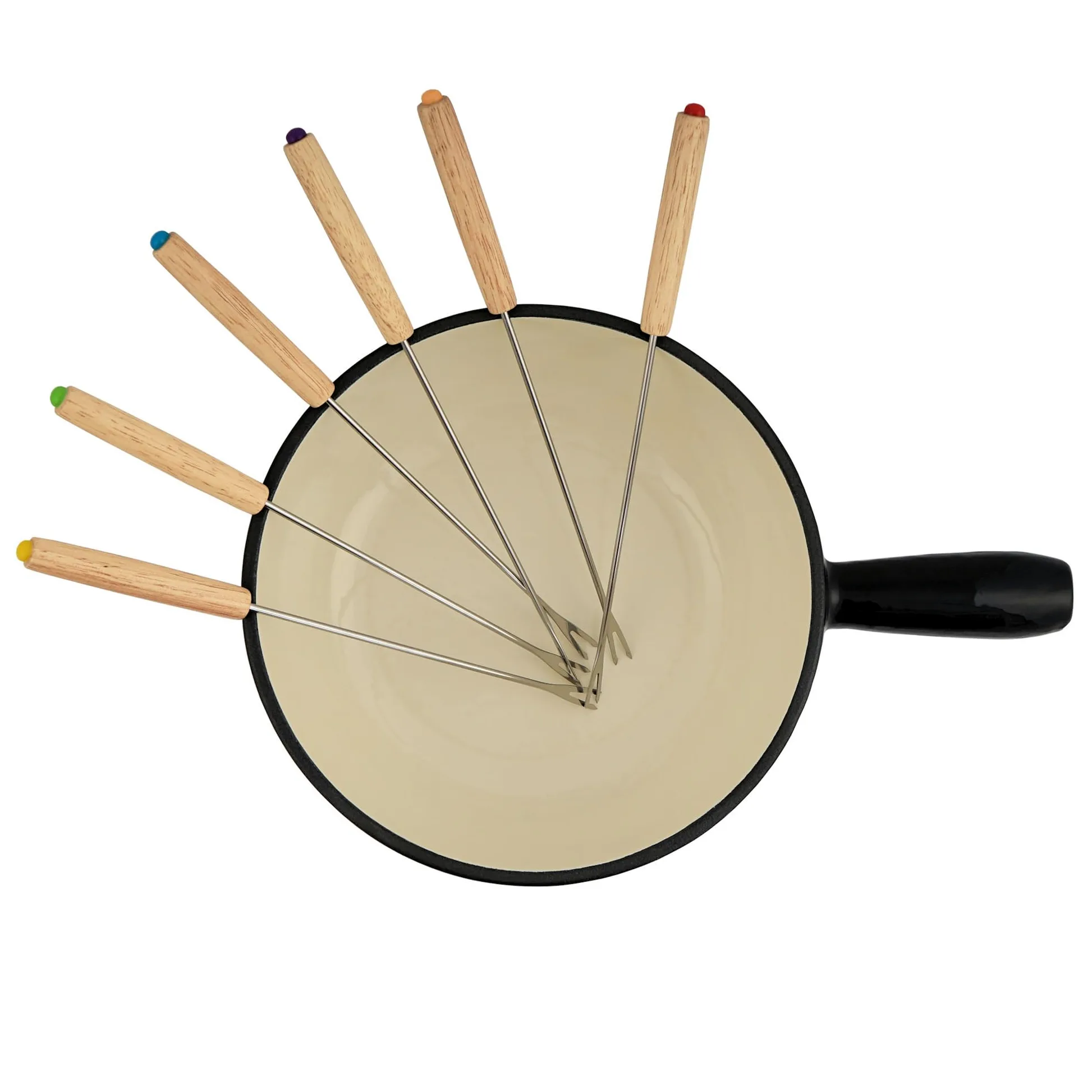 BBQ-TORO Service à Fondue en Fonte pour 6 Personnes (Noir/crème) | 2 litres | Service à Fondue émaillé | 9 pièces avec brûleur et fourchettes