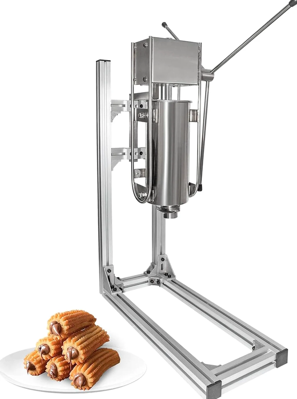 Machine à churros latine, 3L 5L 7L, en acier inoxydable, avec 6 buses, support de travail en forme de L, pour une utilisation professionnelle ou domestique,7L