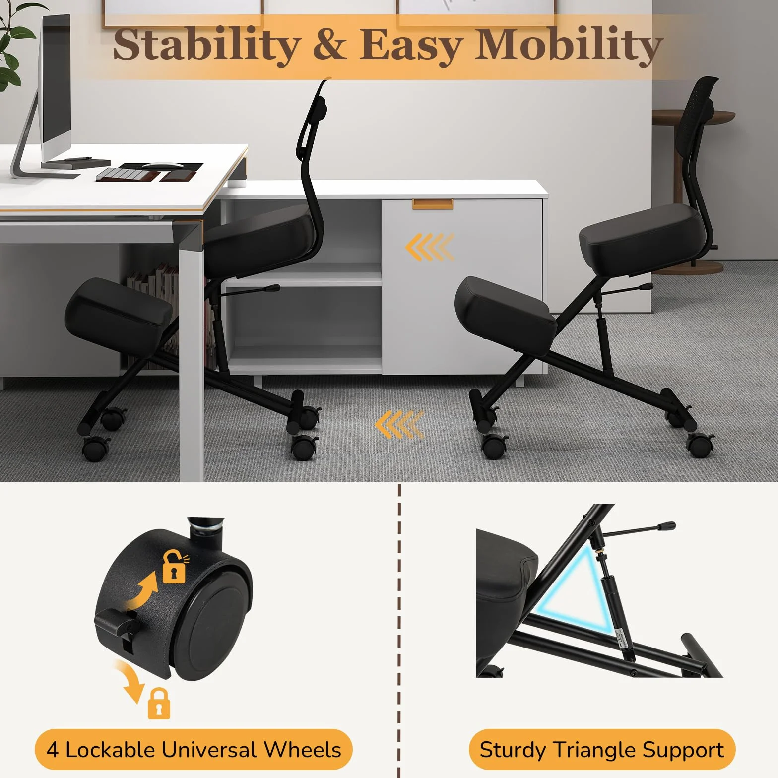 GIANTEX Tabouret Genouillères Réglable avec Dossier, Chaise de Travail Ergonomique, Roues à Verrouillage, Support pour Genoux, Chaises Orthopédiques pour Corriger la Posture Assise, Charge 110 kg