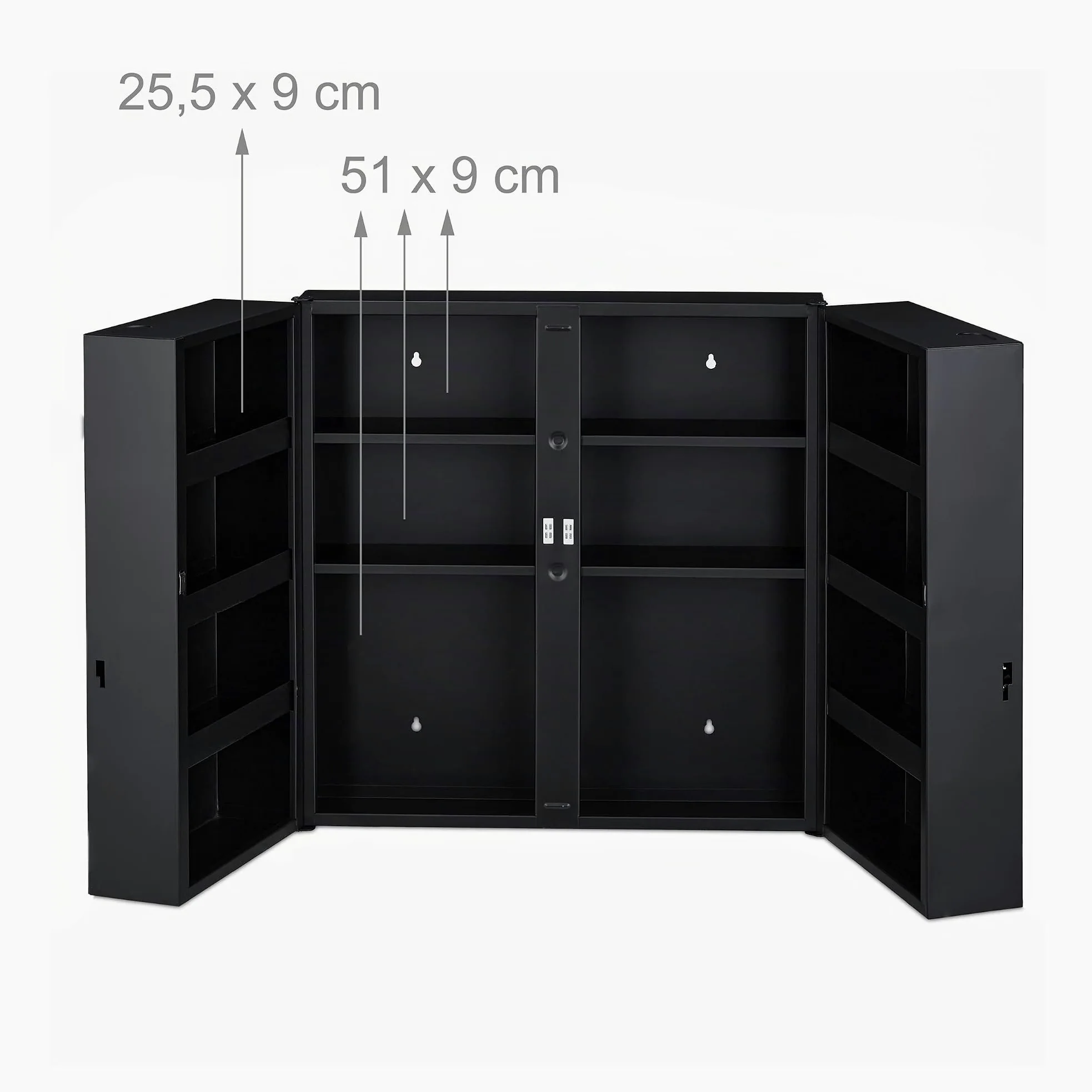Relaxdays Armoire à Pharmacie XXL, verrouillable, 11 Niveaux, Acier, HLP: 53,5x53x19 cm, Armoire 2 Portes, Anthracite