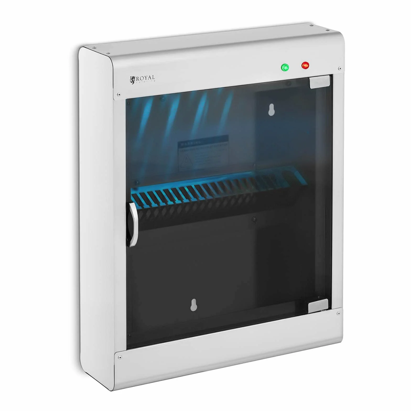 Royal Catering Stérilisateur UV Pour Couteaux Armoire De stérilisation Ultraviolet Lumière Ultraviolette RC-KSSS501 (Pour 20 Couteaux, 8 W, Boitier en Inox, Porte en Verre Acrylique, Minuterie 60 min)