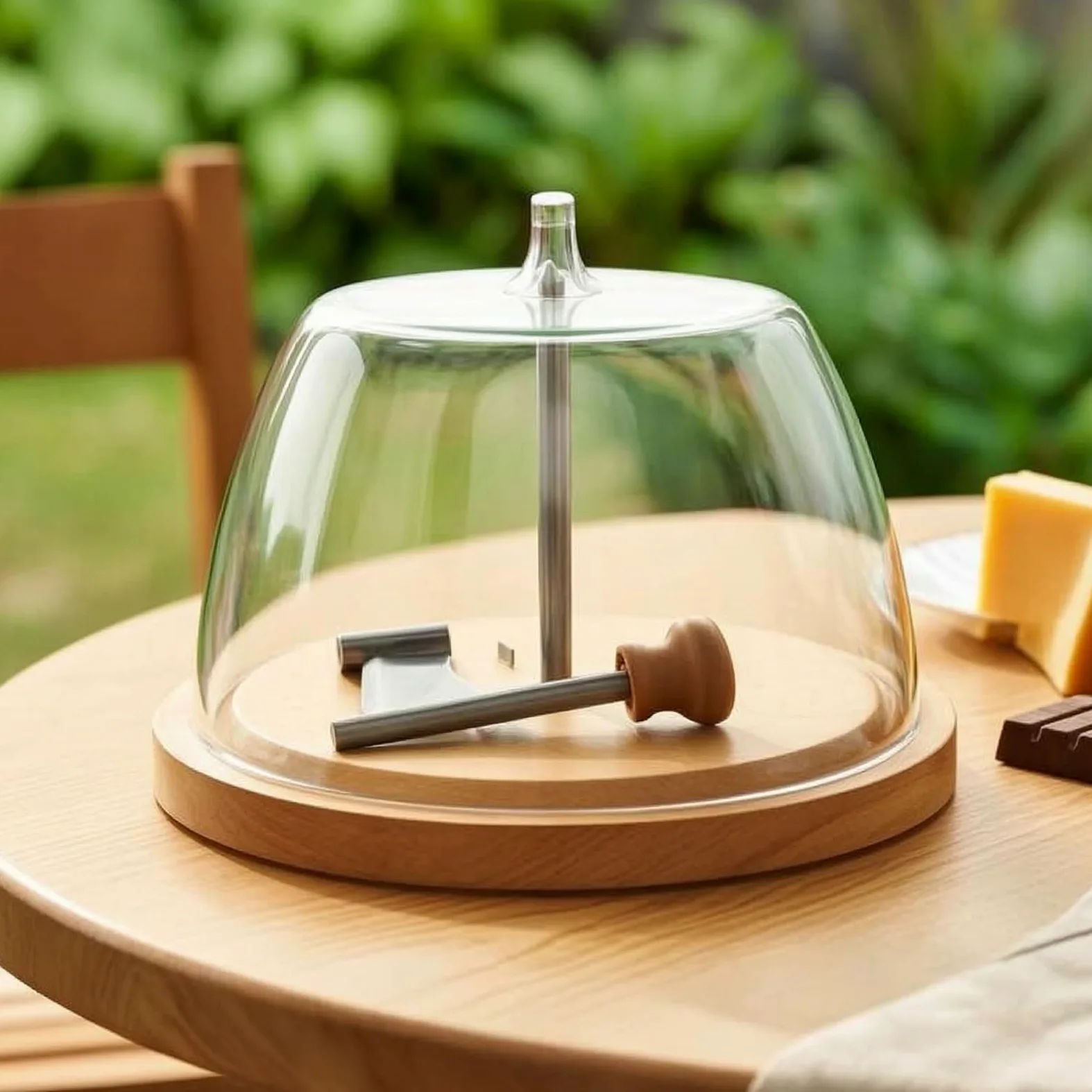 Plateau à Fromage avec Cloche Transparent Coupe-Fromage avec Poignée Creuse Rotatif Coupe-Chocolat pour Amuse-Gueule