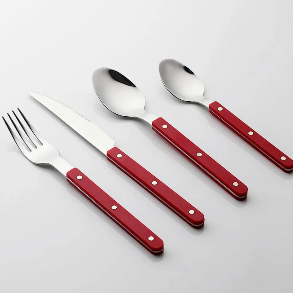 16 Pièces Pince Poignée Cuisine en Acier Inoxydable Argenterie Vaisselle Couverts Couteaux Fourchettes Cuillères Ensemble pour 4 Personnes Hôtel Maison Couteau À Steak Cuillère Dessert (Blanc)
